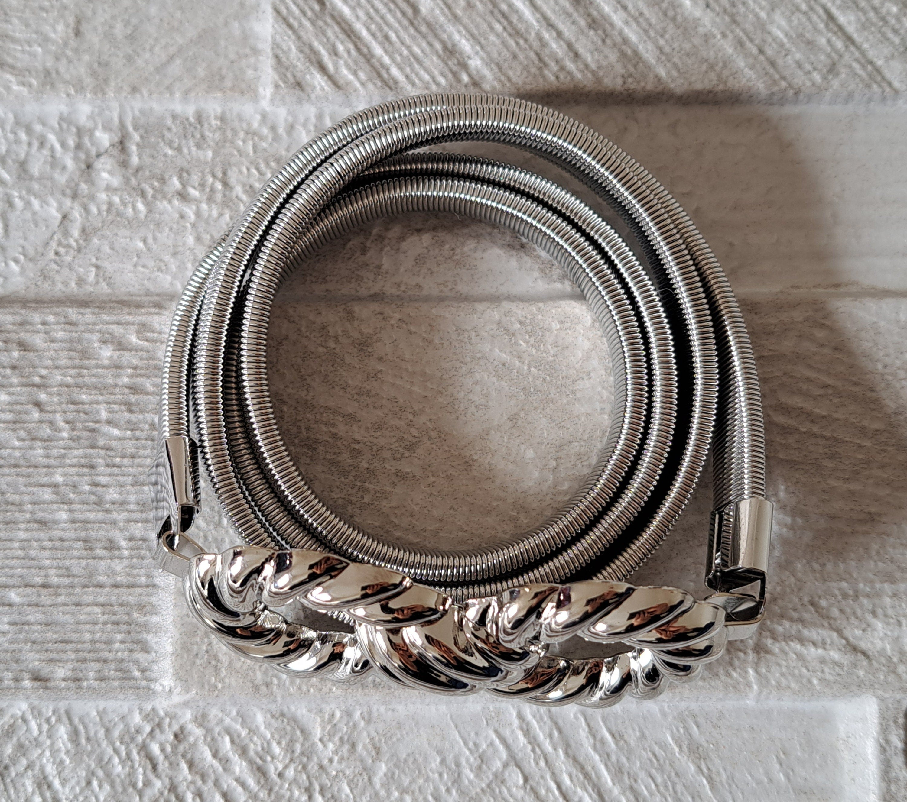 Silver Large Knot Skinny Stretch Hook Buckle Belt