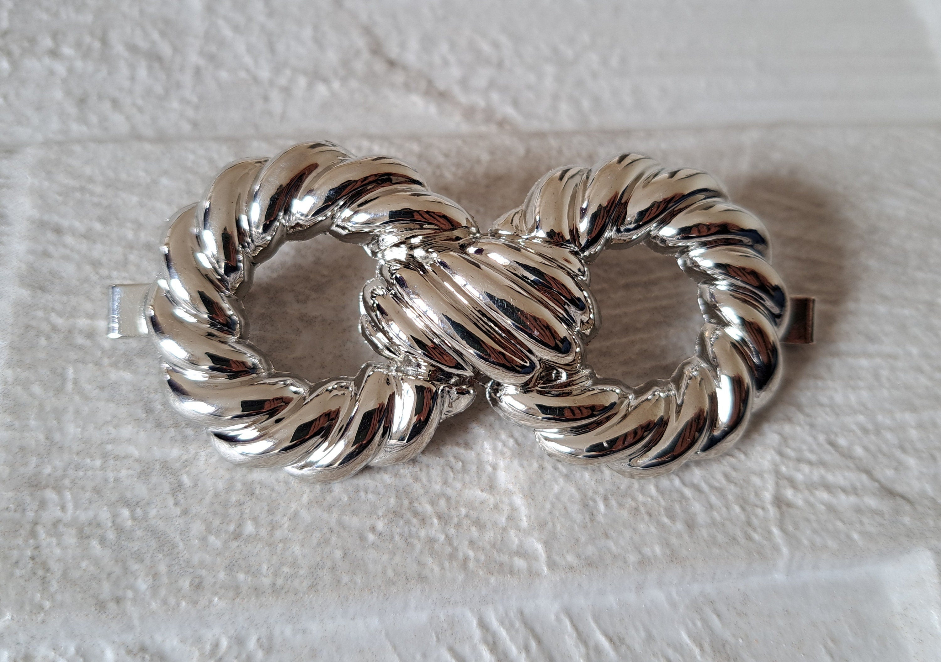 Silver Large Knot Skinny Stretch Hook Buckle Belt