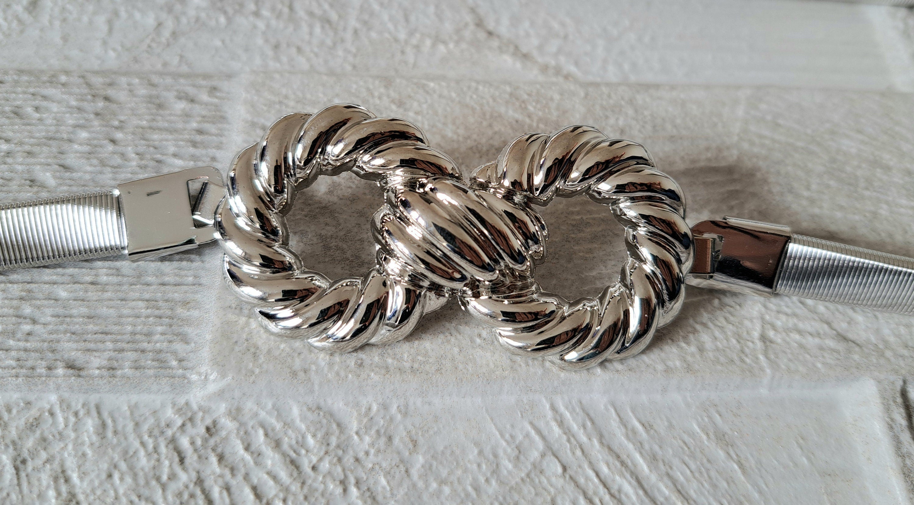 Silver Large Knot Skinny Stretch Hook Buckle Belt