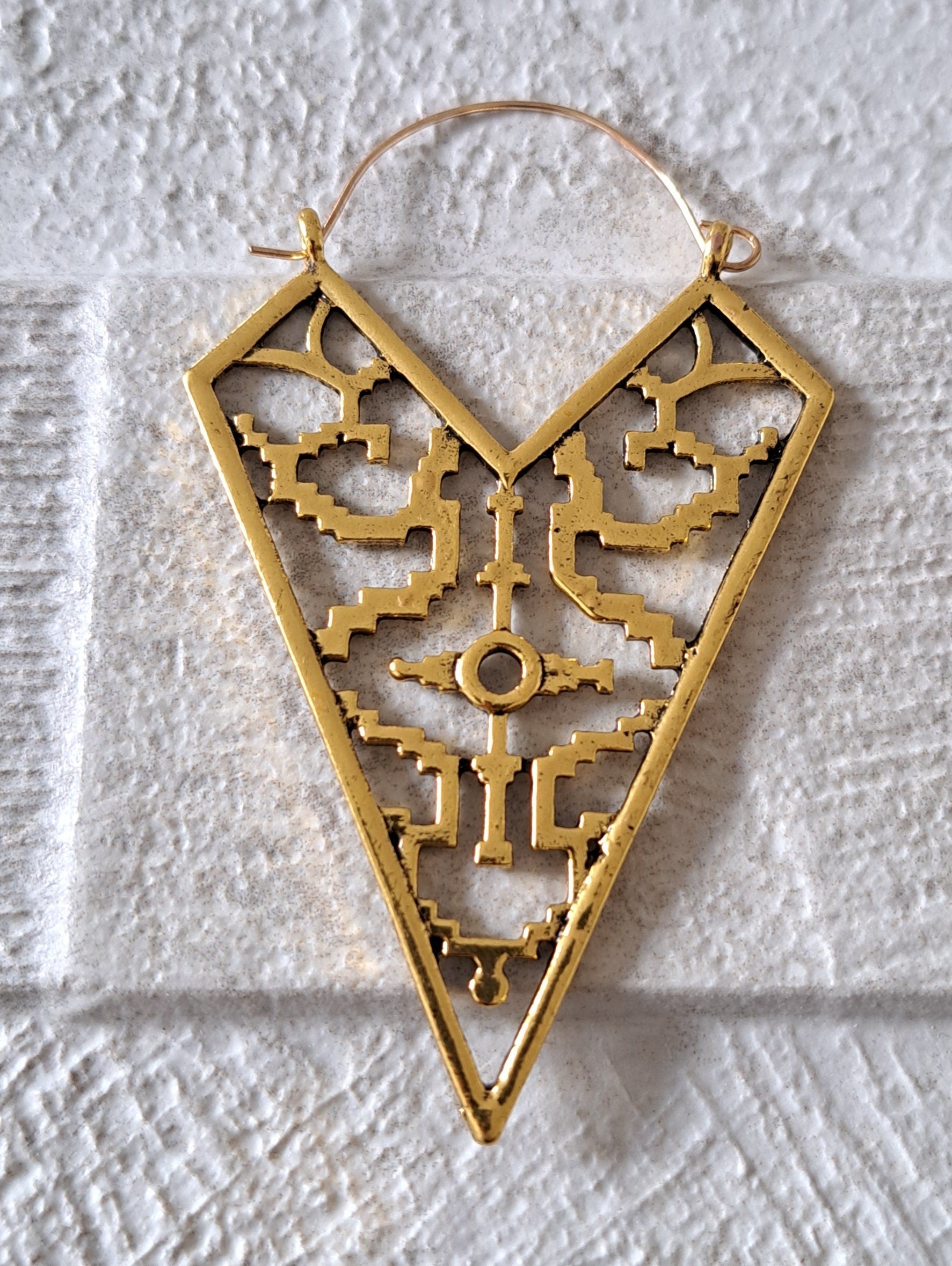 Large Gold Tribal Textured Cut Out Bohemian Patterned Hoop Earrings