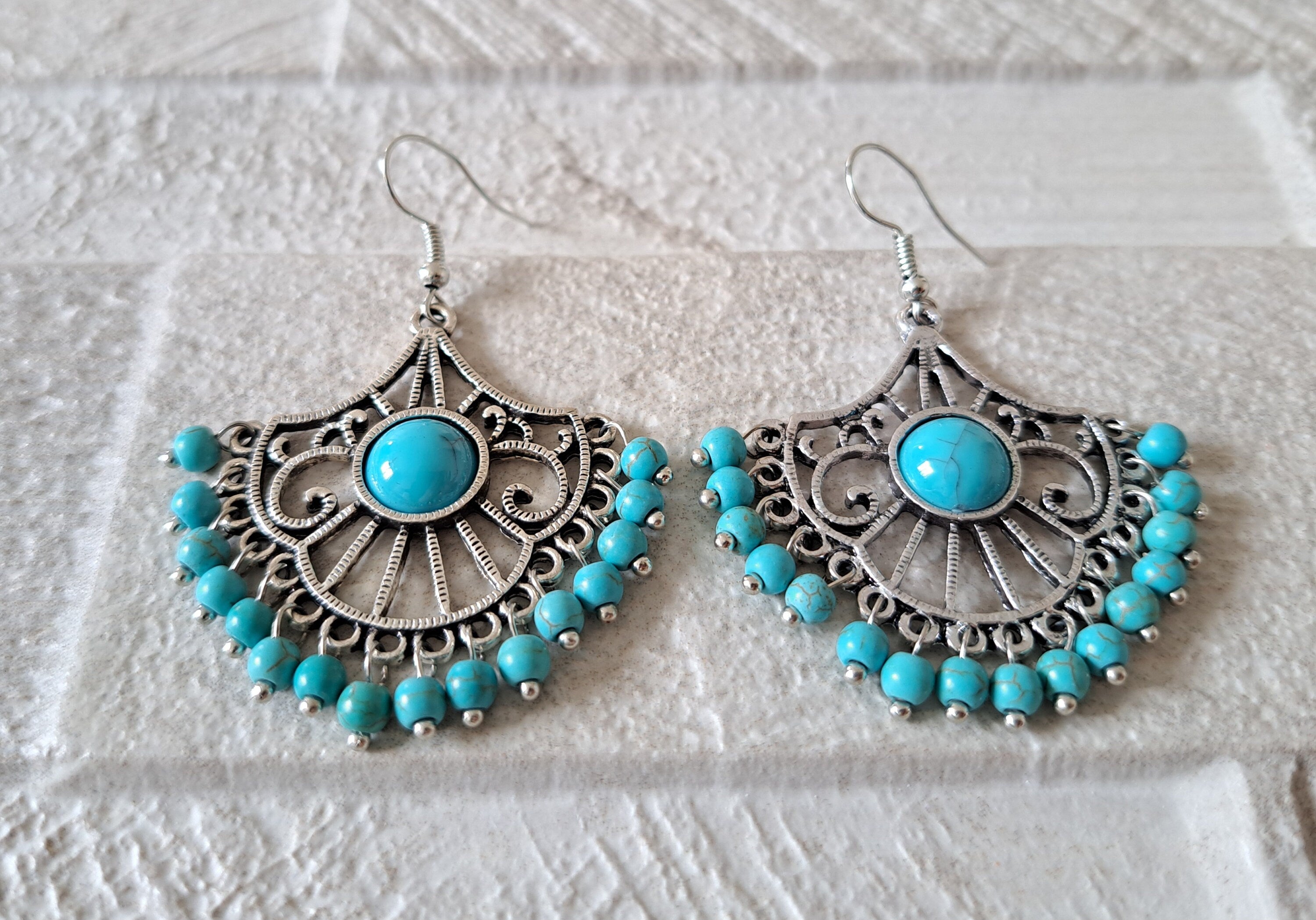 Aqua Blue Silver Ball Indian Jhumka Earrings