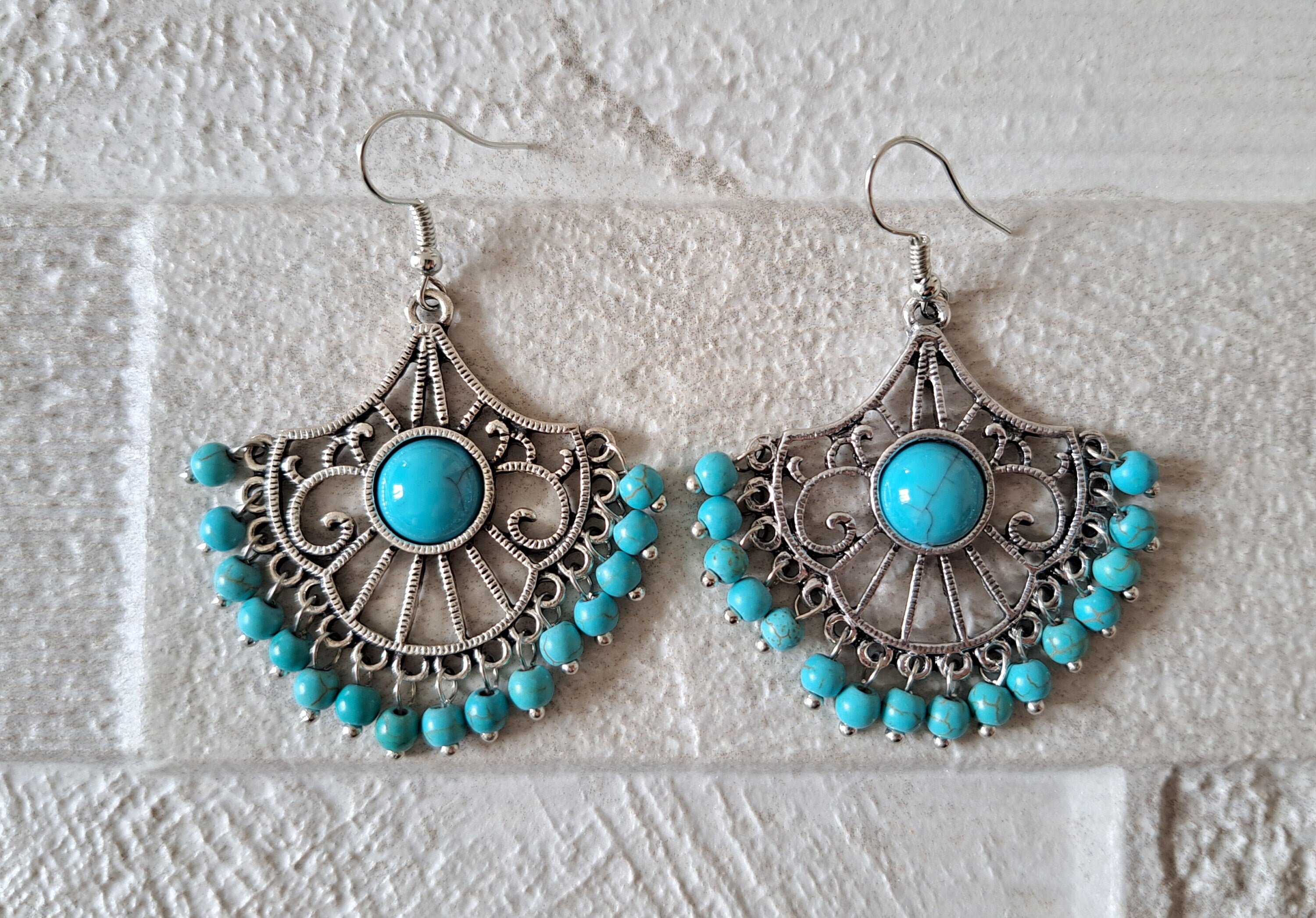 Aqua Blue Silver Ball Indian Jhumka Earrings