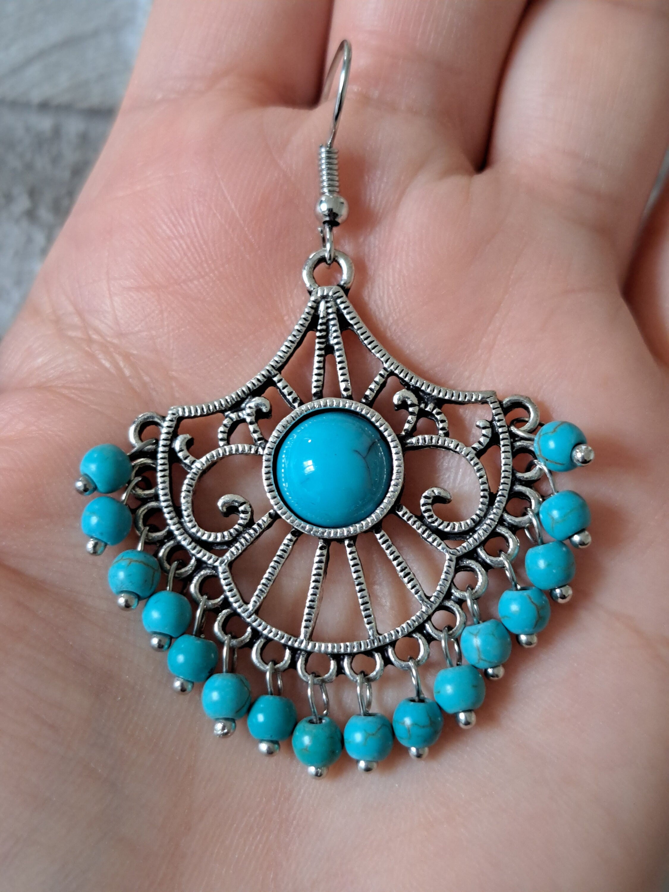 Aqua Blue Silver Ball Indian Jhumka Earrings