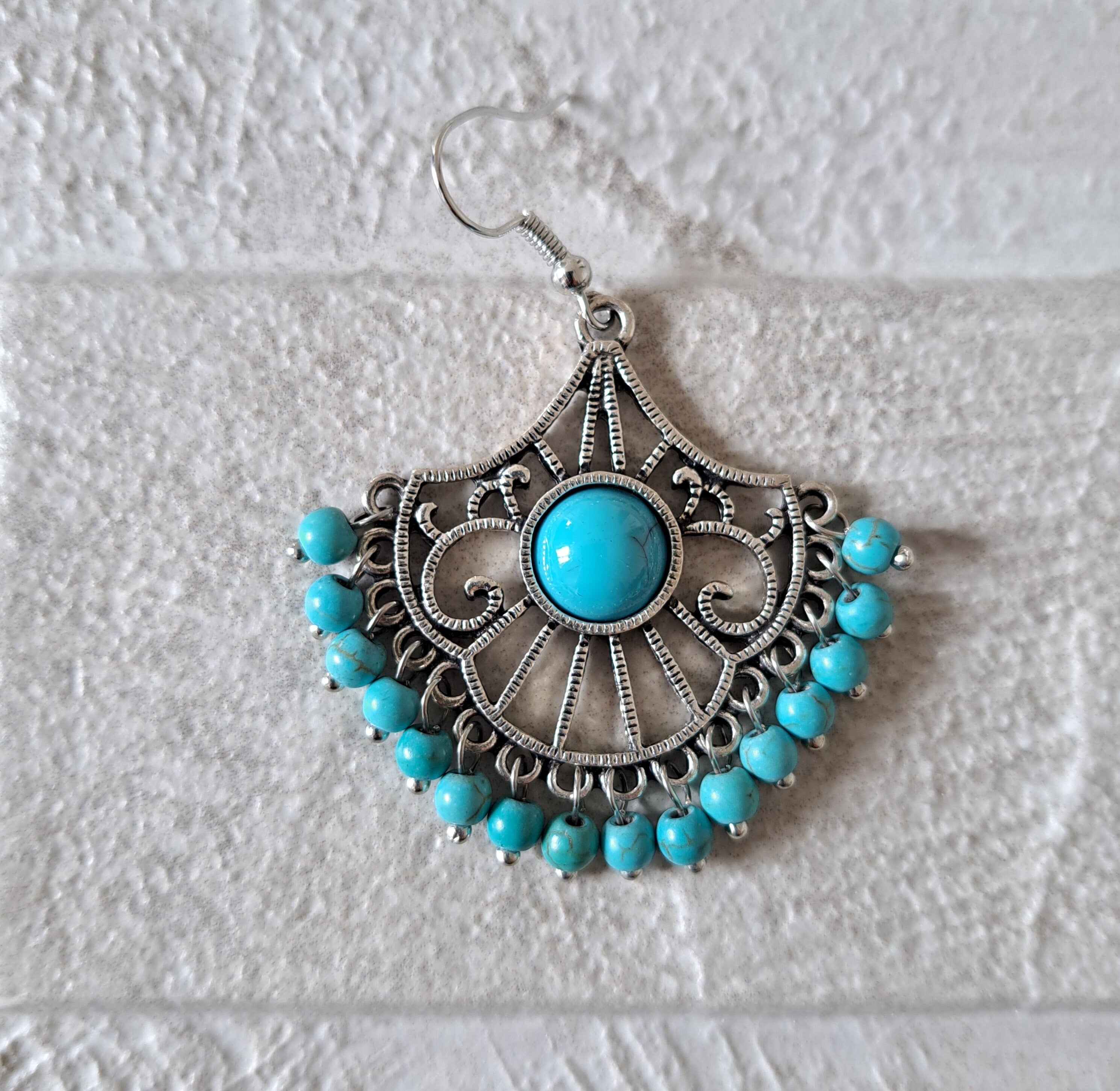 Aqua Blue Silver Ball Indian Jhumka Earrings