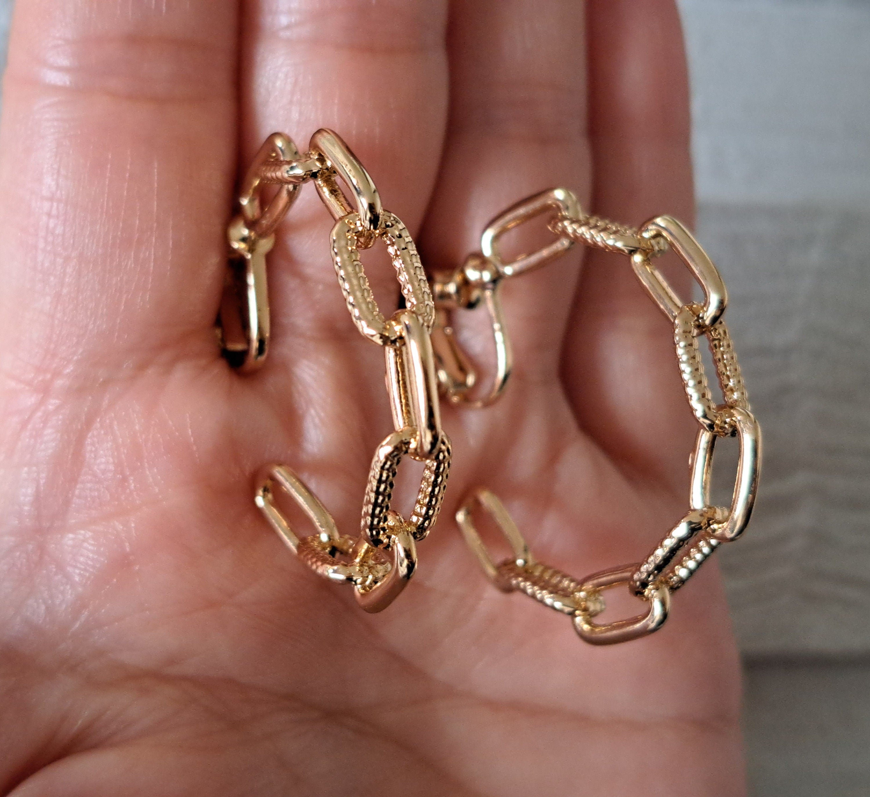 Large Gold Textured Link Chain Clip-On Hoop Earrings