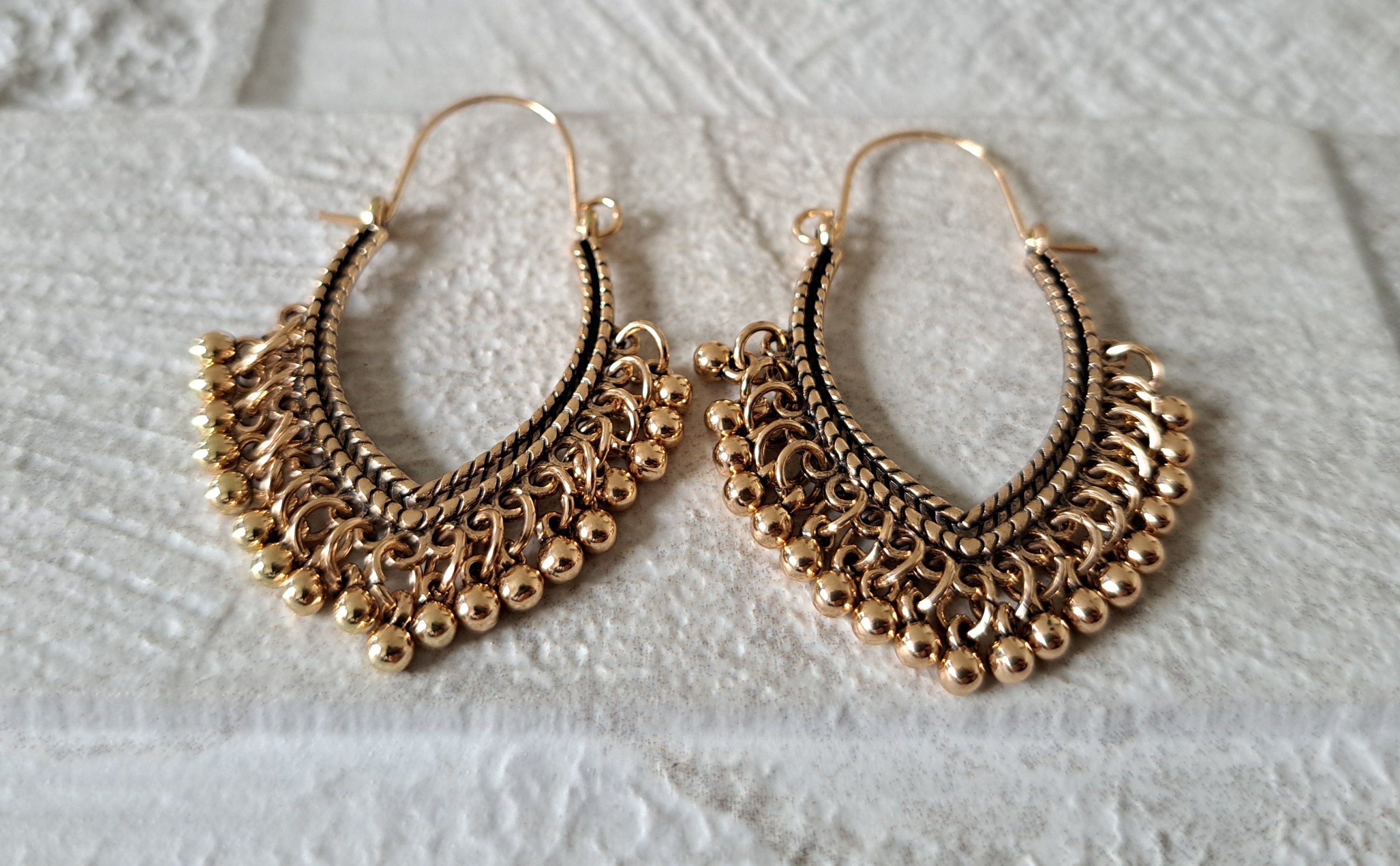 Gold Ball Hoop Earrings Bohemian Vintage Turkish Dangle