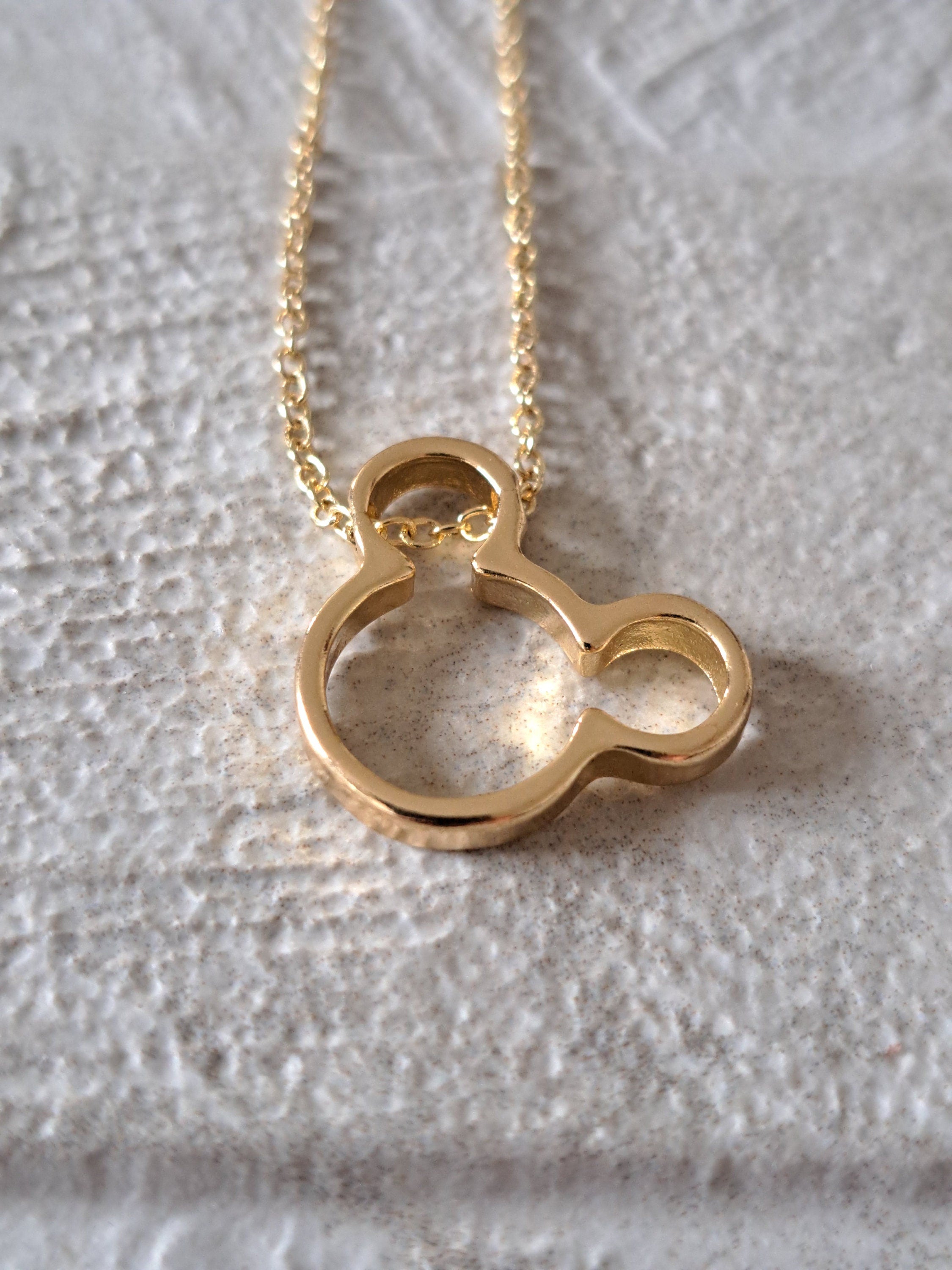 Gold Small Mickey Mouse Cut-Out Pendant and Necklace