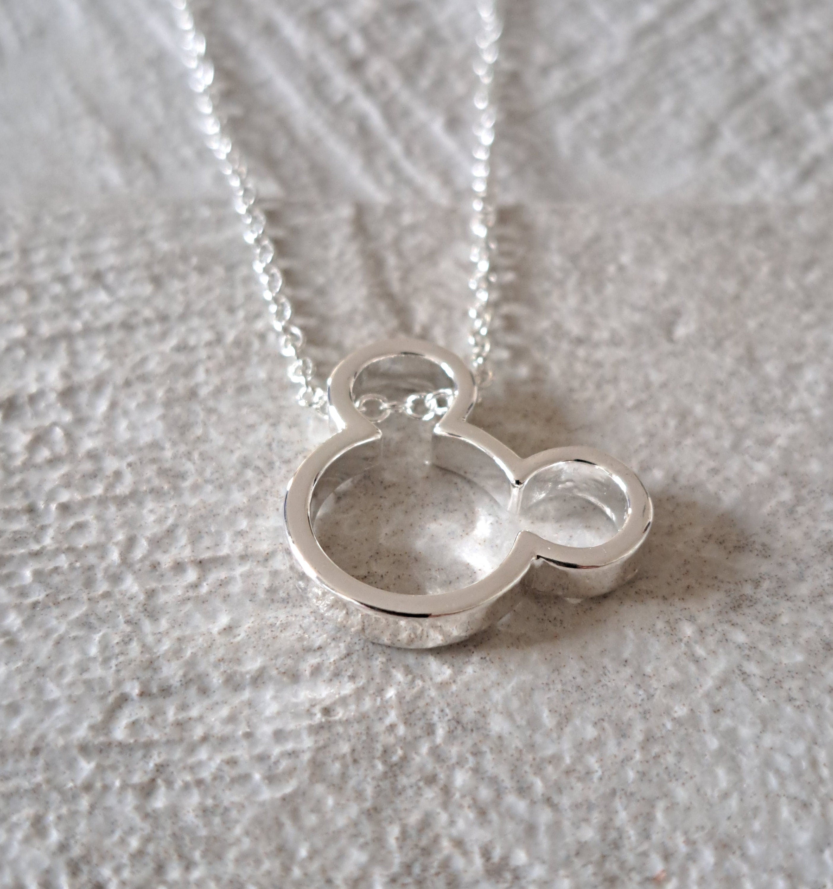 Silver Small Mickey Mouse Cut-Out Pendant and Necklace