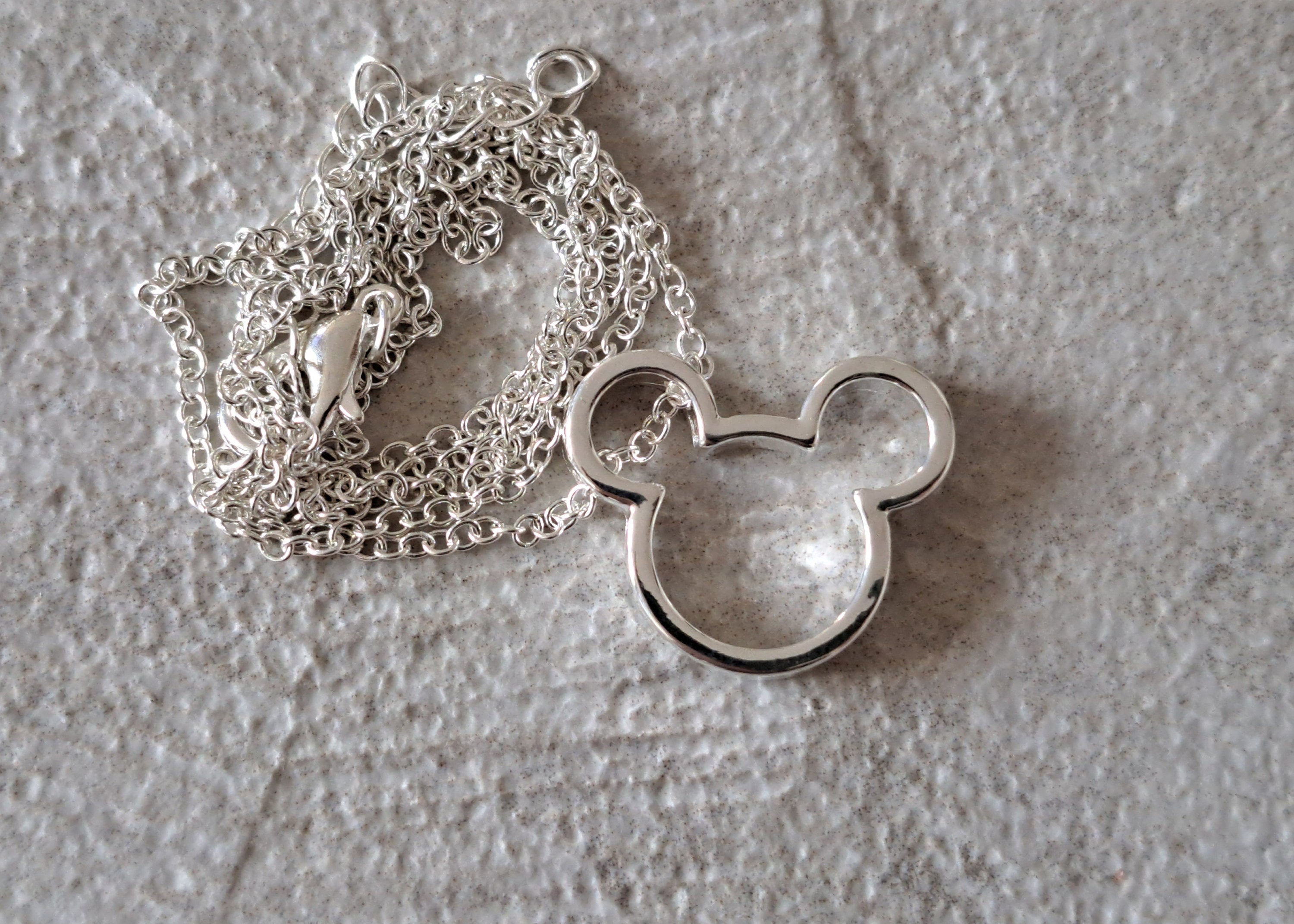 Silver Small Mickey Mouse Cut-Out Pendant and Necklace