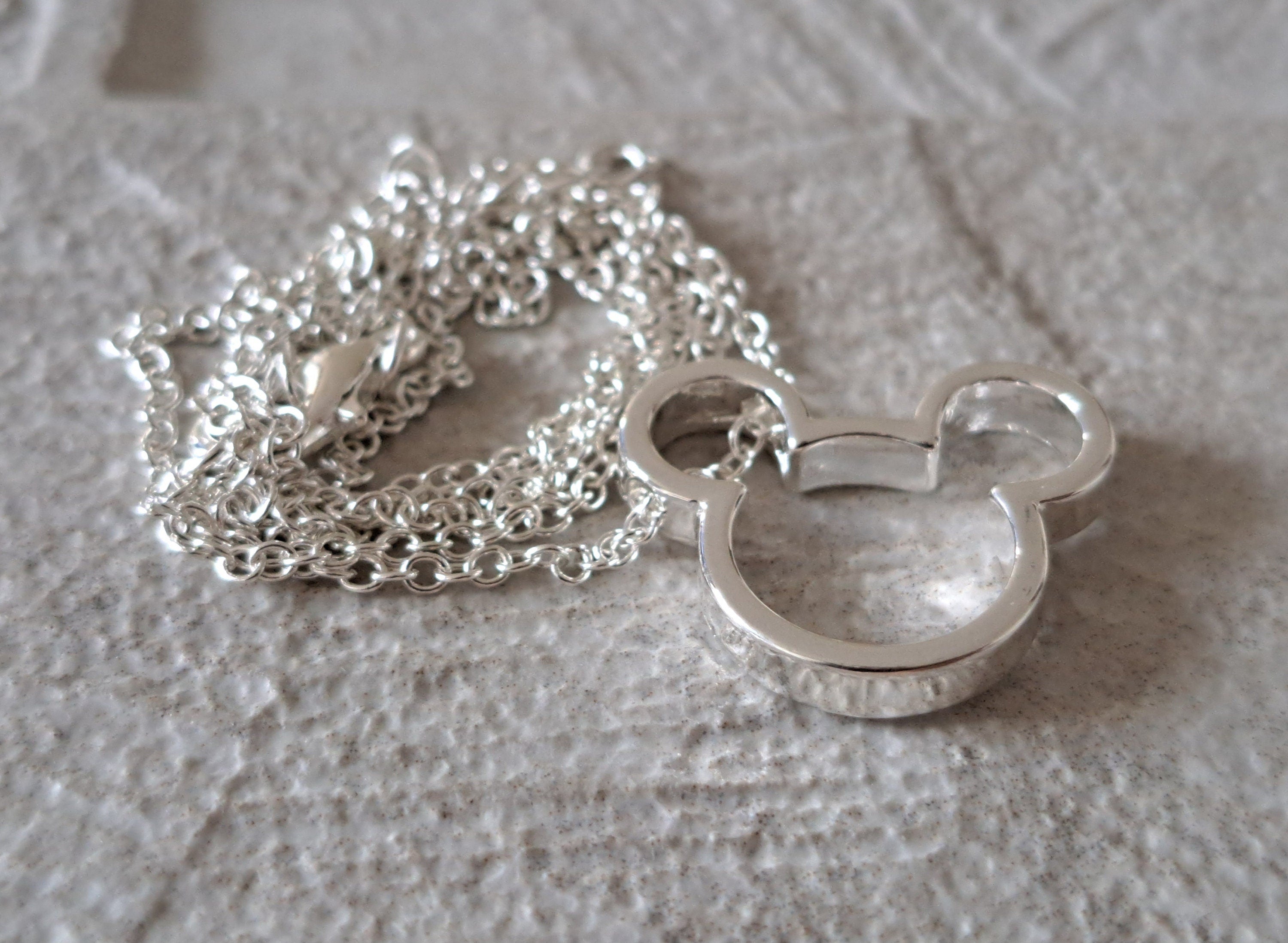 Silver Small Mickey Mouse Cut-Out Pendant and Necklace