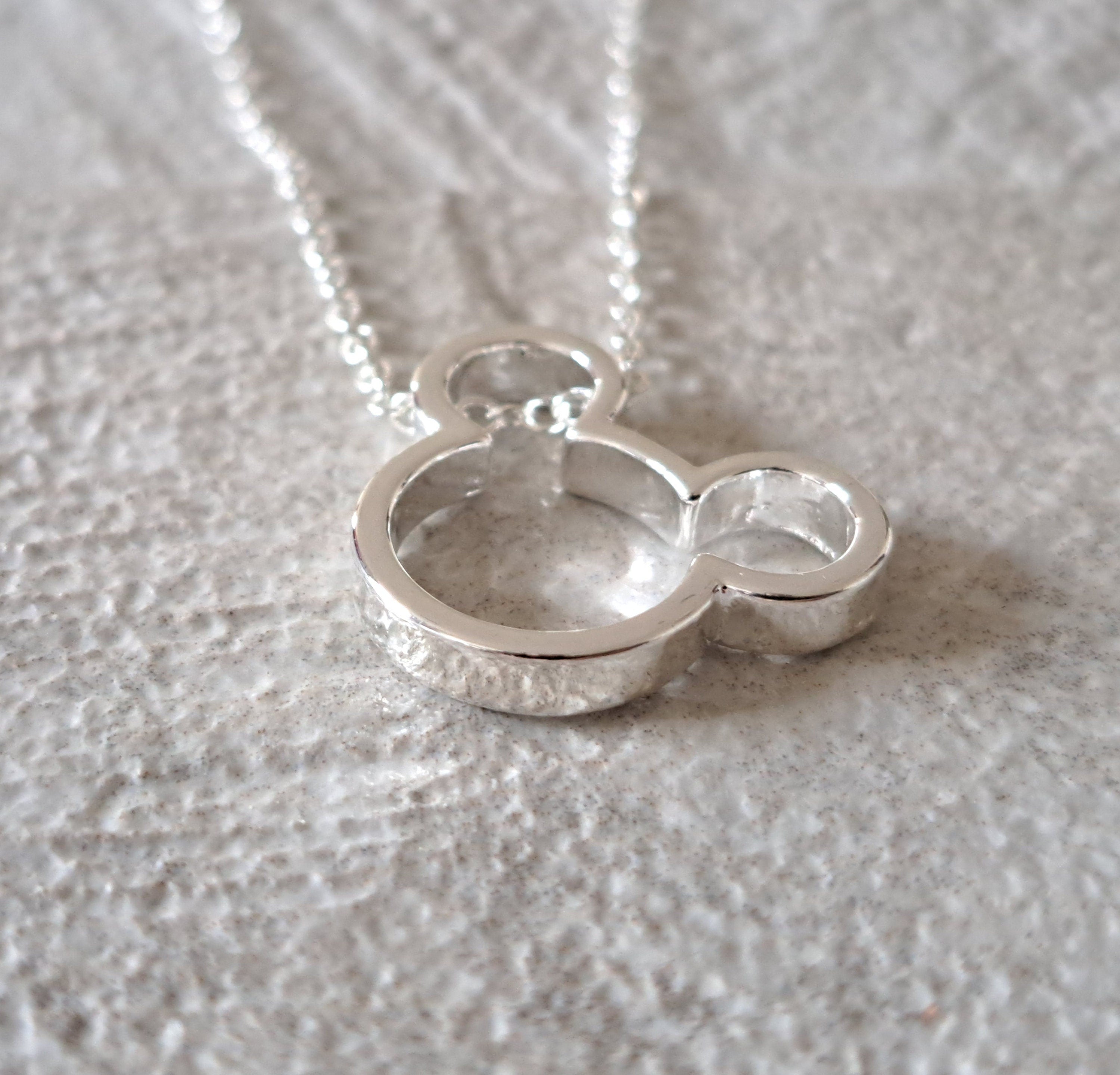 Silver Small Mickey Mouse Cut-Out Pendant and Necklace