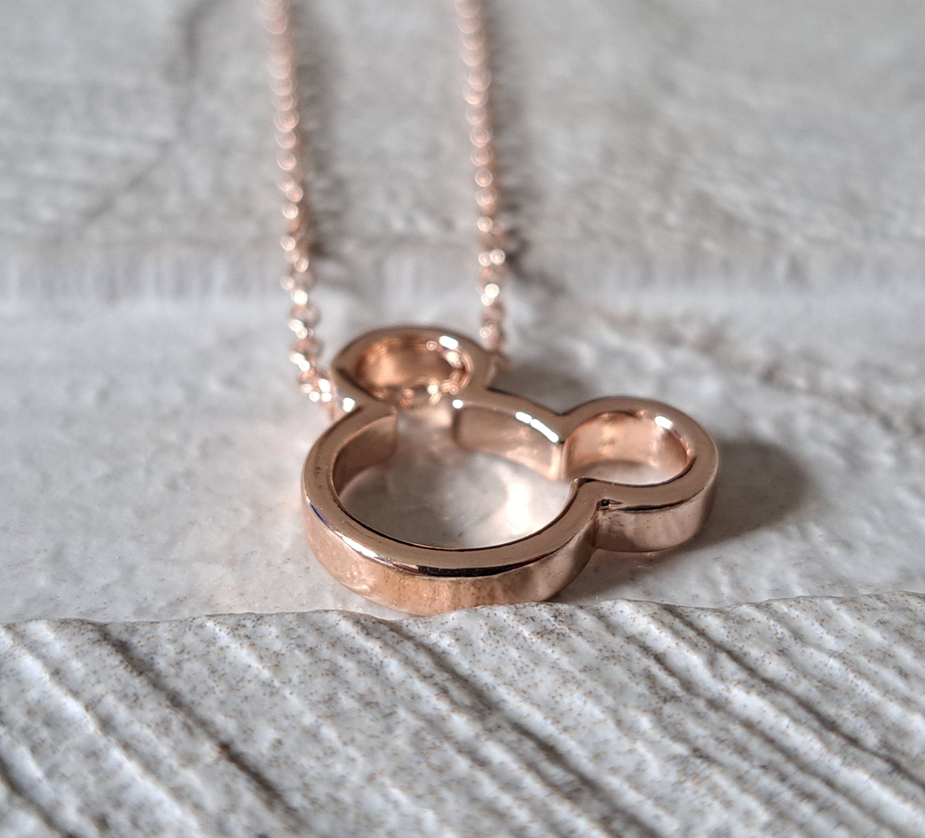 Rose Gold Small Mickey Mouse Cut-Out Pendant and Necklace