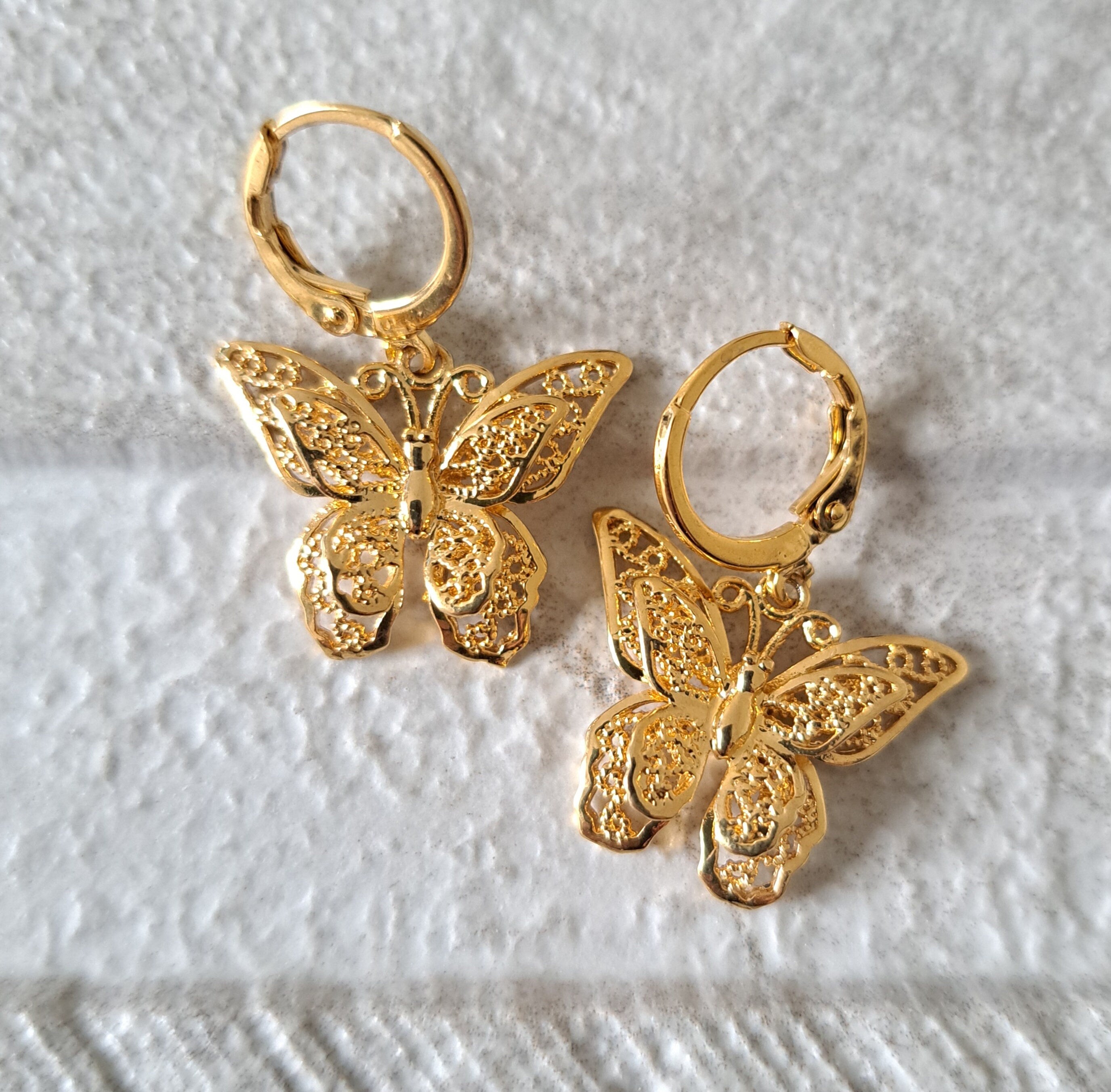 Gold Plated Double Layered Butterfly Hoop Earrings