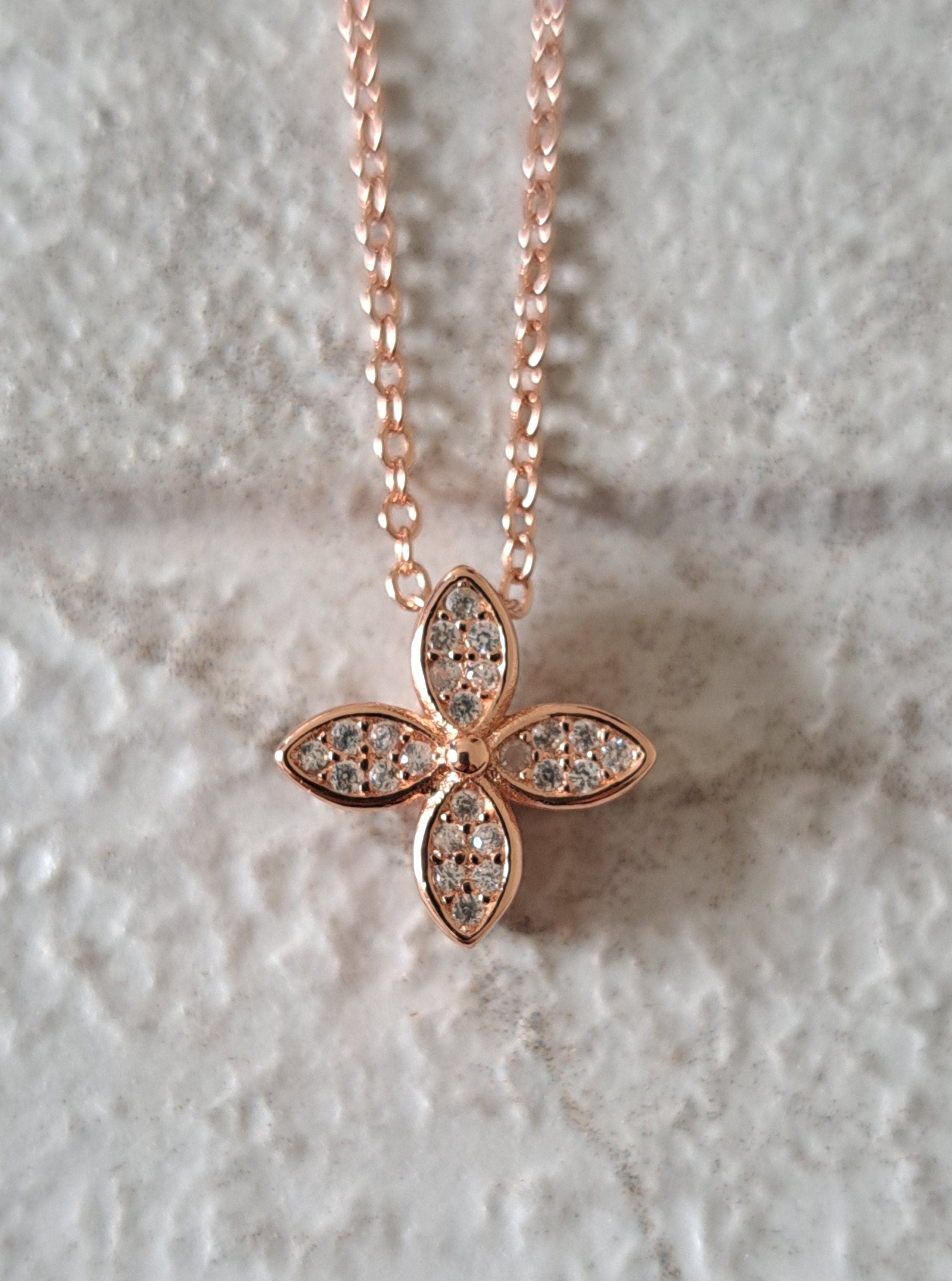 Rose Gold Swarovski Crystal Blossom Star Clover Pendant and Necklace