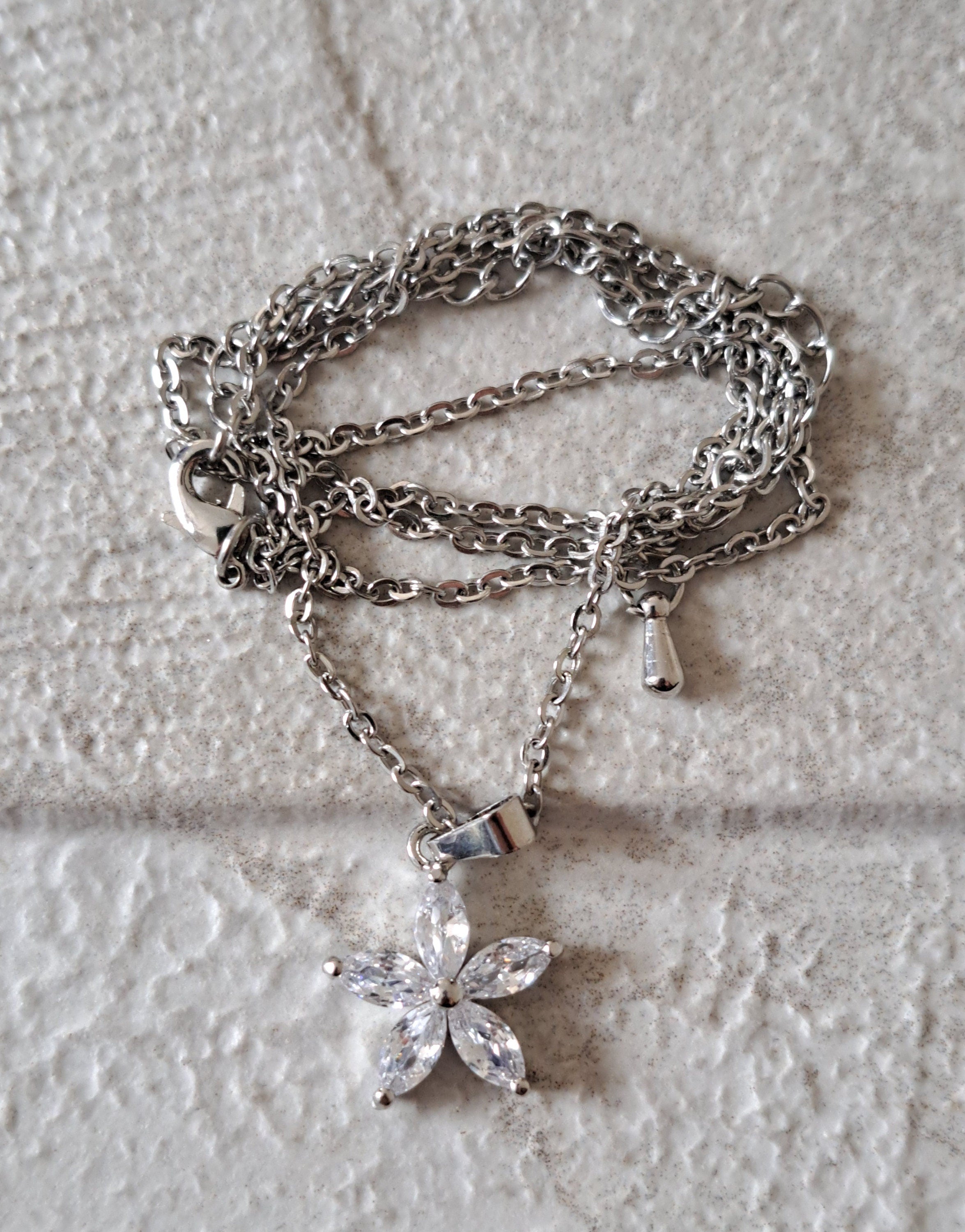 Silver Flower Swarovski Crystal Star Necklace And Pendant