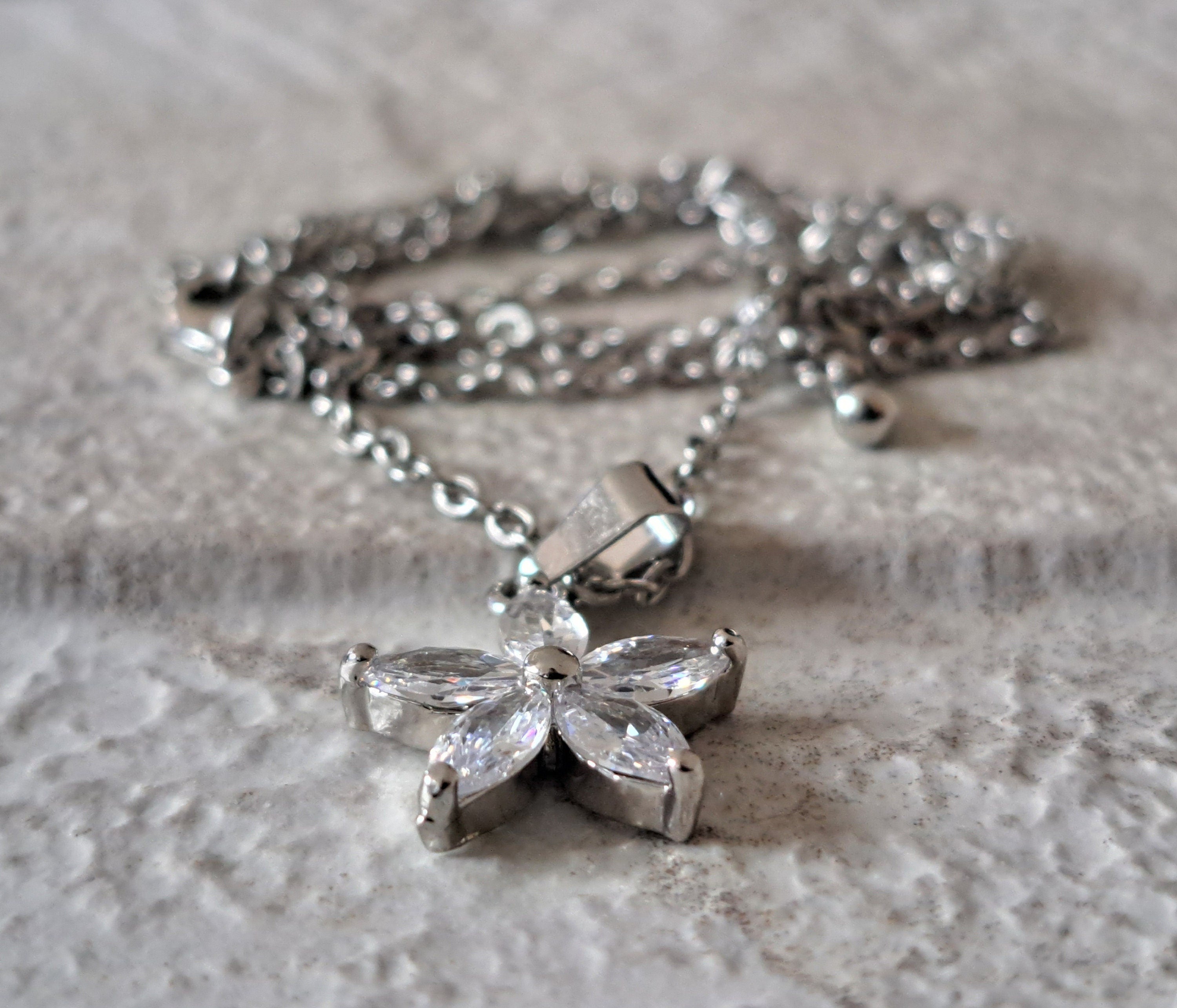 Silver Flower Swarovski Crystal Star Necklace And Pendant