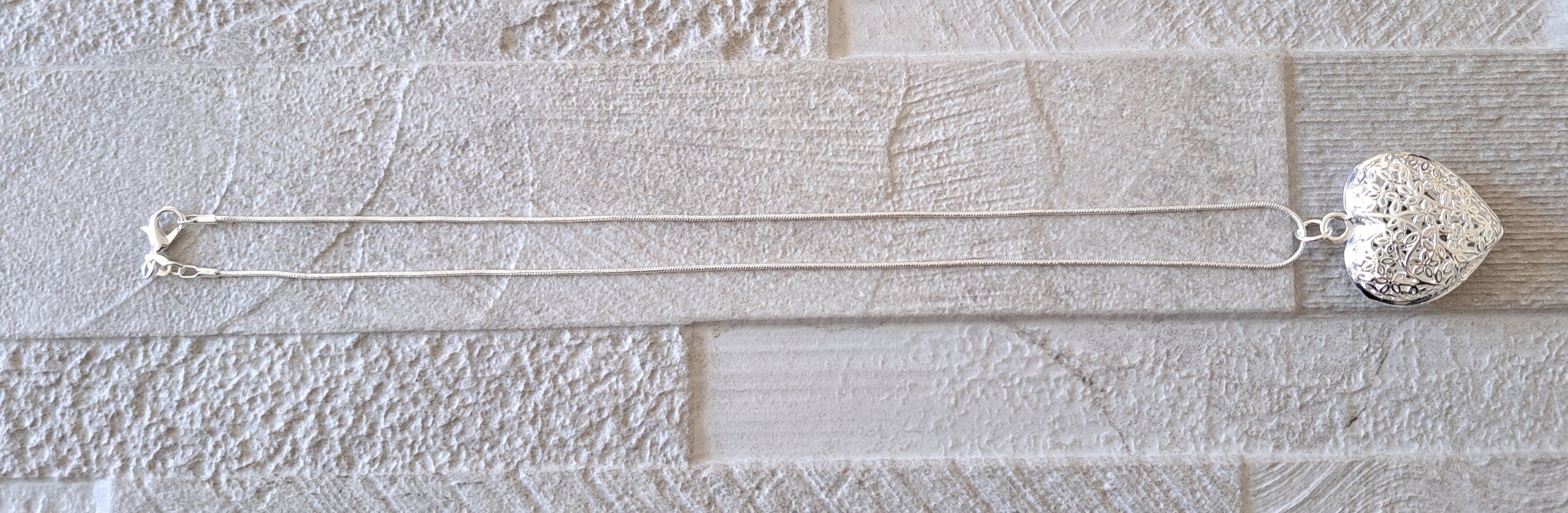 Large Silver 925 Cut Out Floral Heart Pendant and Necklace