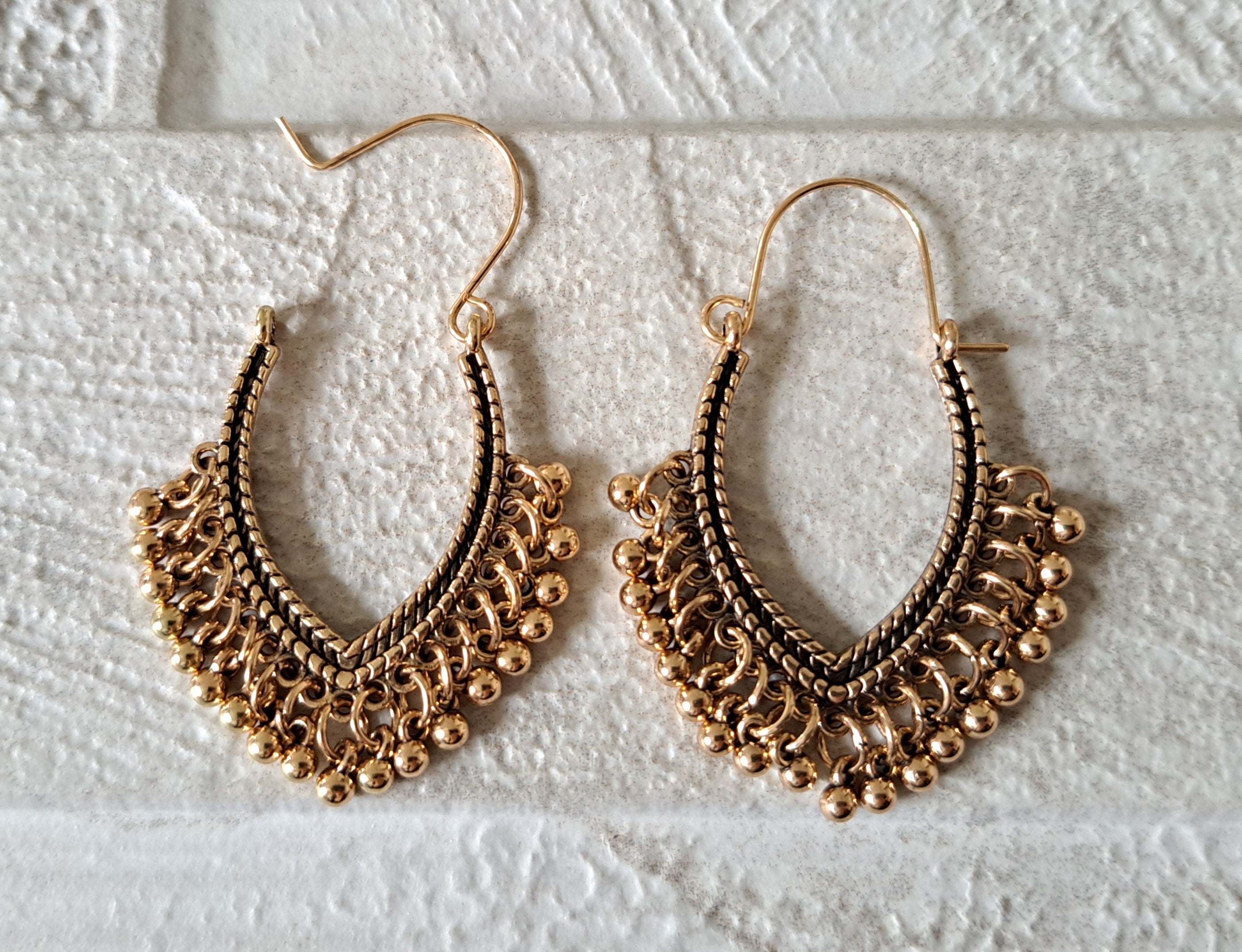 Gold Ball Hoop Earrings Bohemian Vintage Turkish Dangle