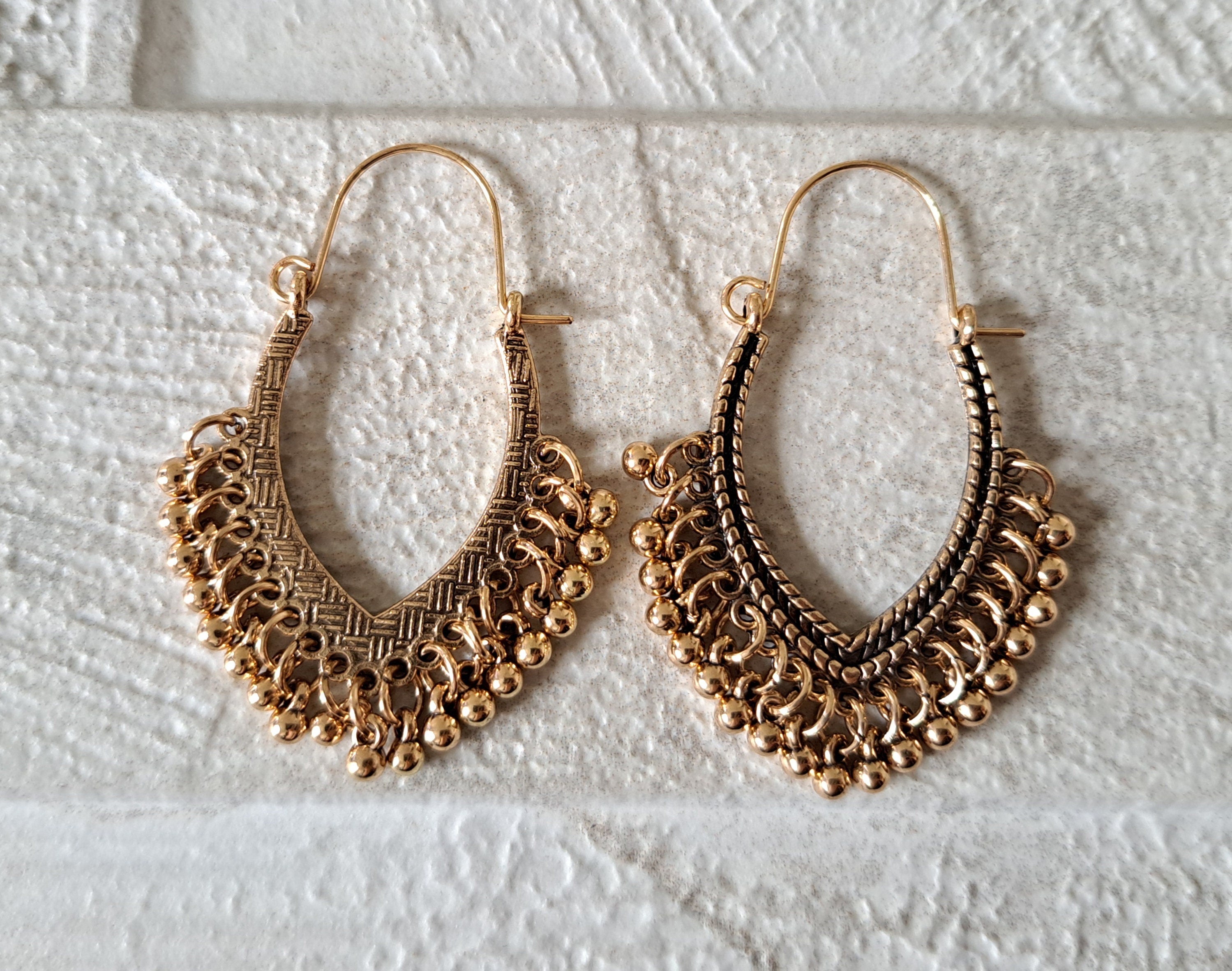 Gold Ball Hoop Earrings Bohemian Vintage Turkish Dangle