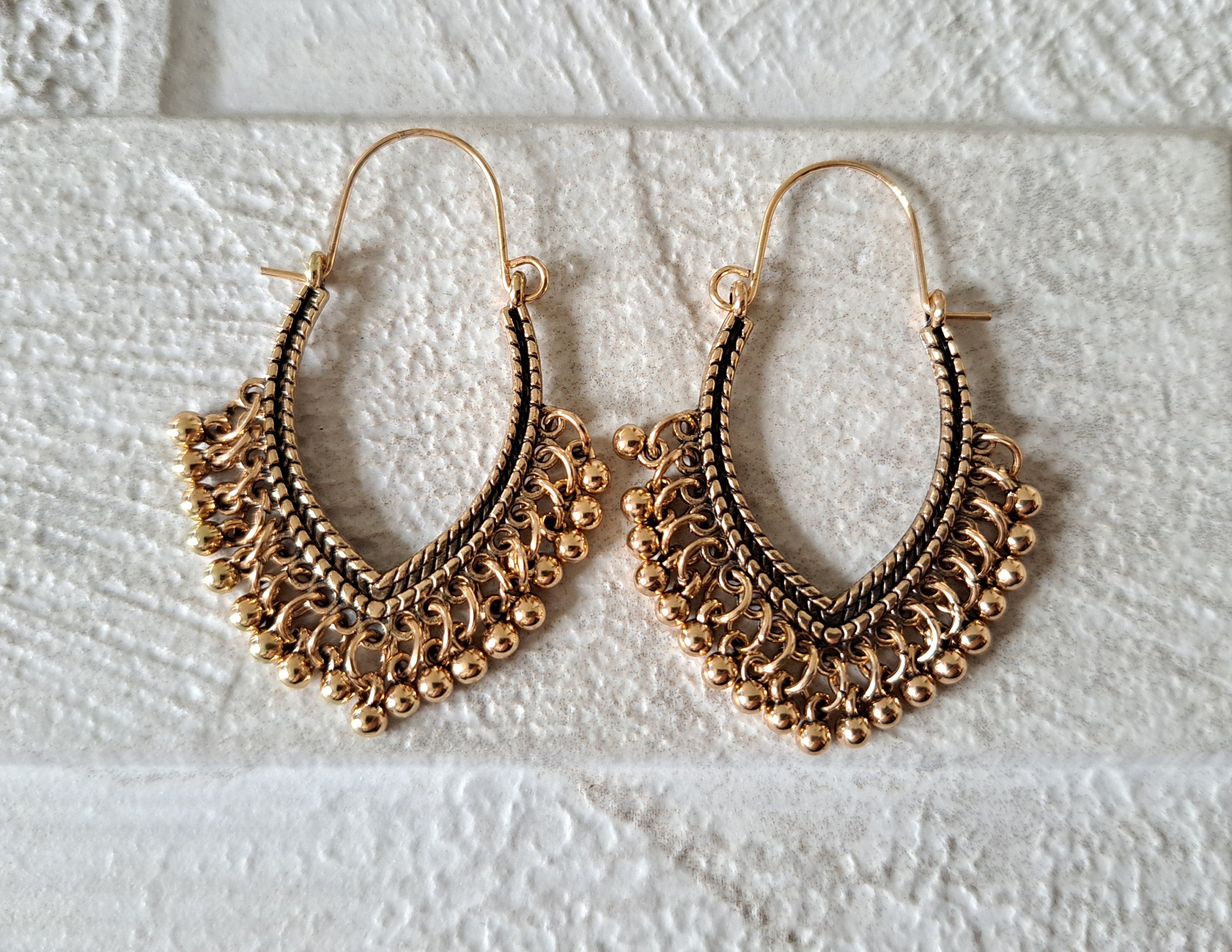Gold Ball Hoop Earrings Bohemian Vintage Turkish Dangle