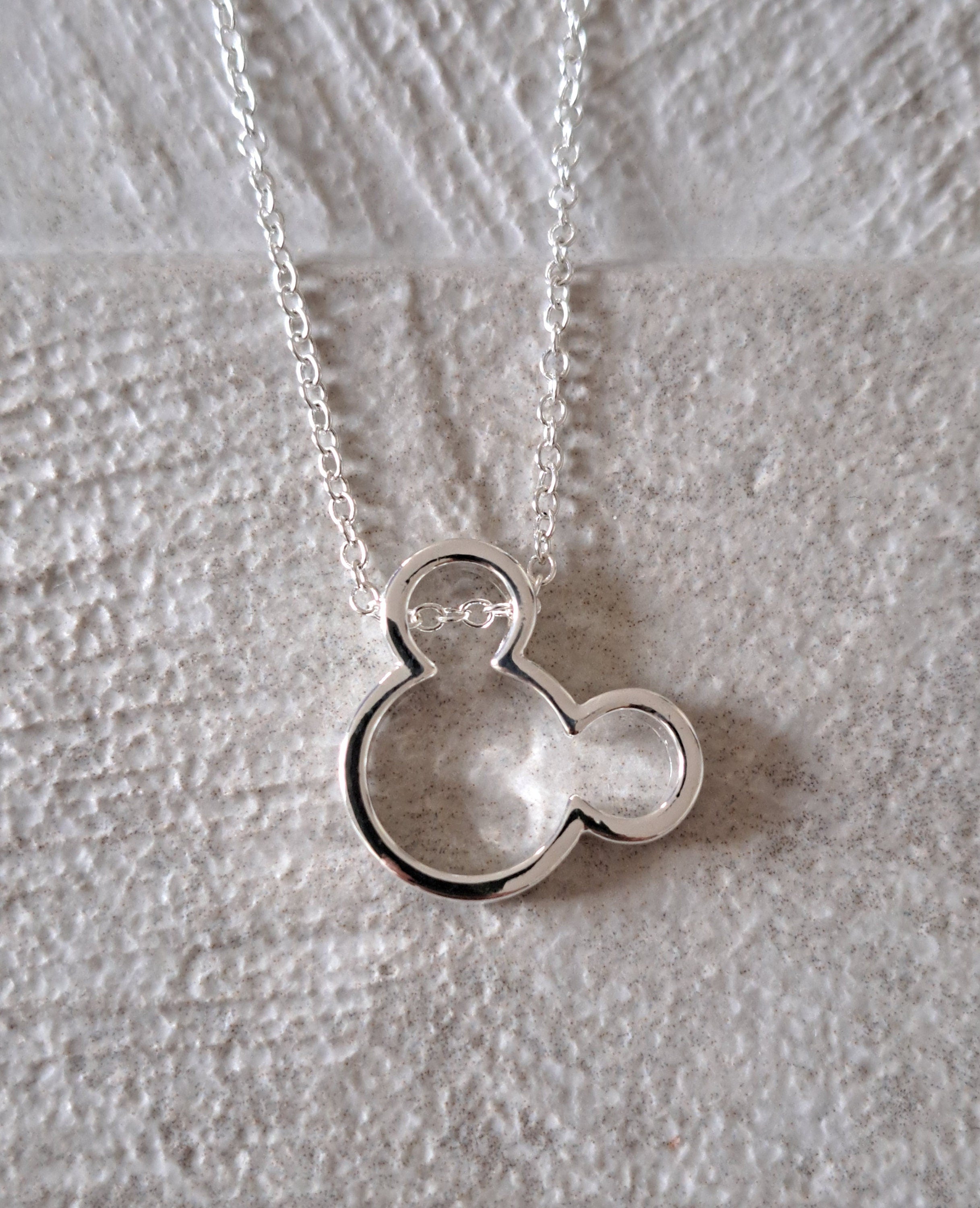 Silver Small Mickey Mouse Cut-Out Pendant and Necklace