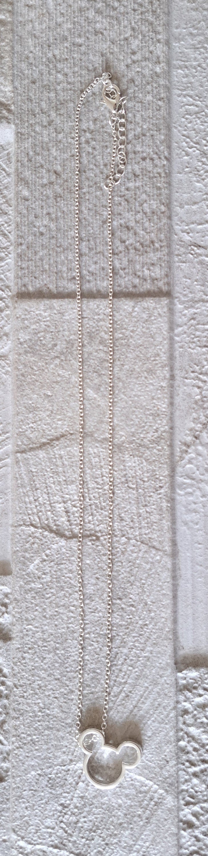 Silver Small Mickey Mouse Cut-Out Pendant and Necklace