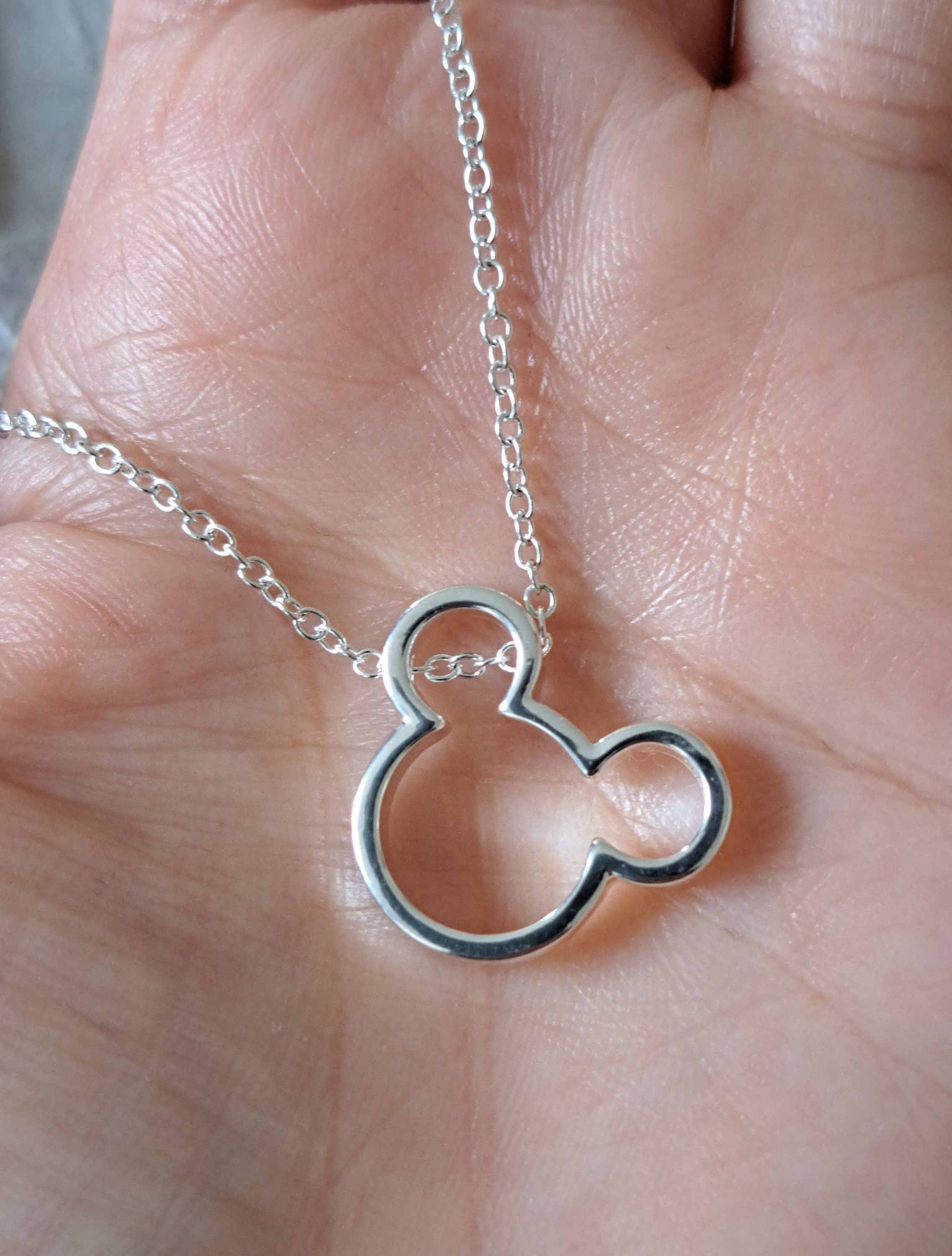 Silver Small Mickey Mouse Cut-Out Pendant and Necklace