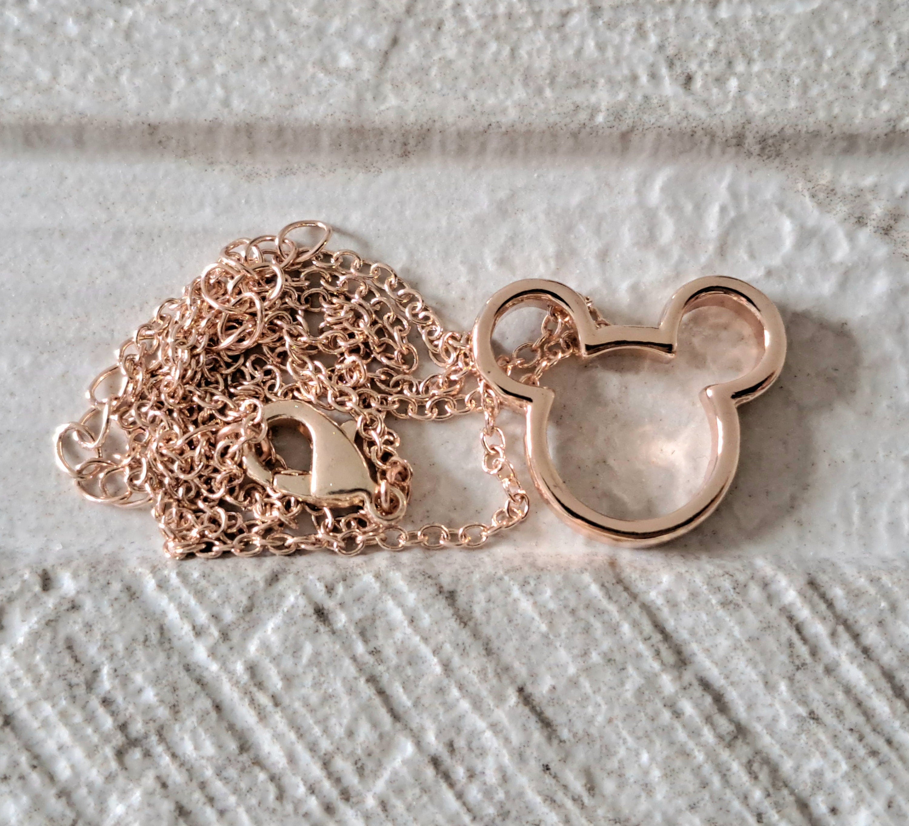 Rose Gold Small Mickey Mouse Cut-Out Pendant and Necklace
