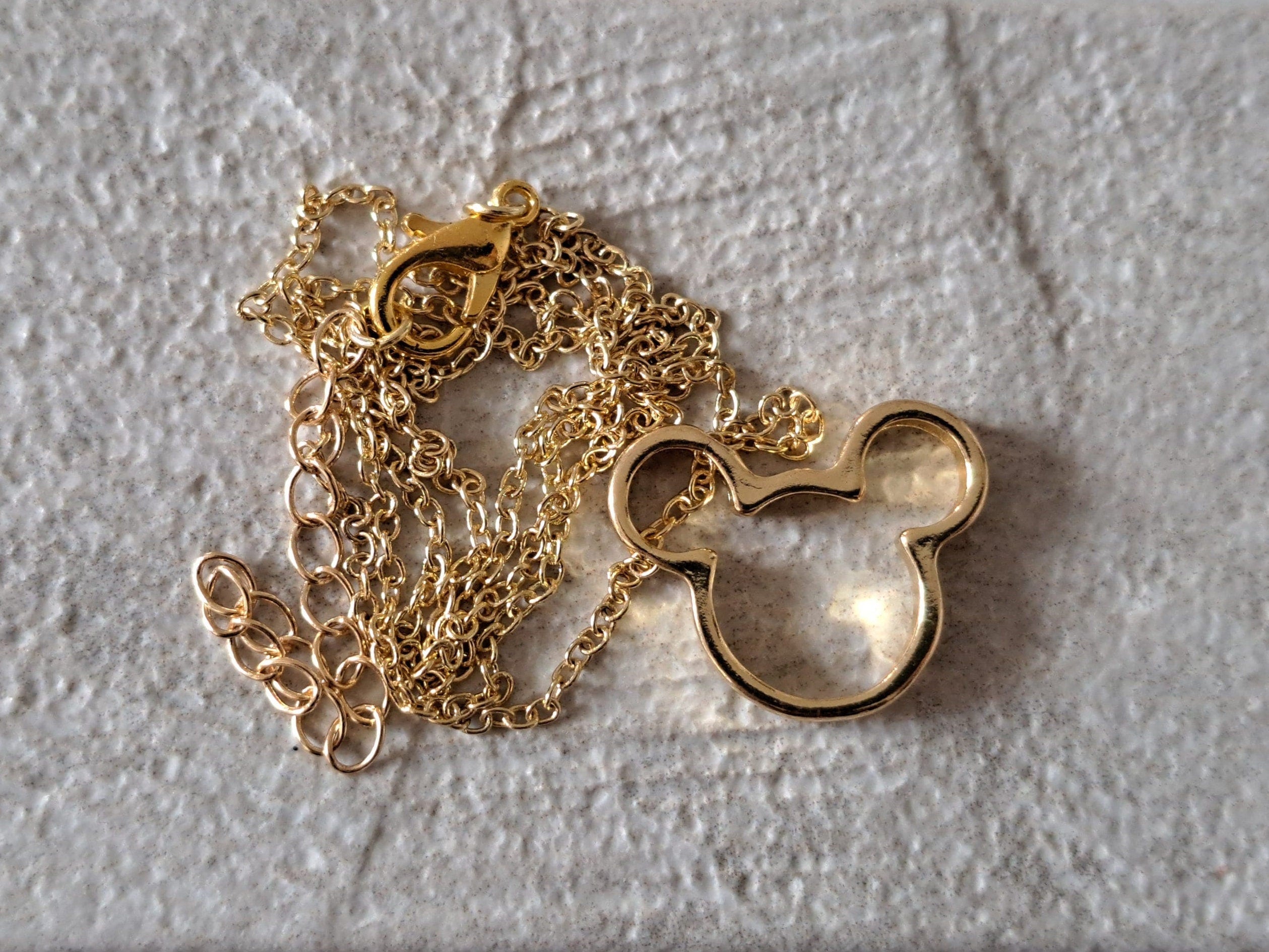 Gold Small Mickey Mouse Cut-Out Pendant and Necklace