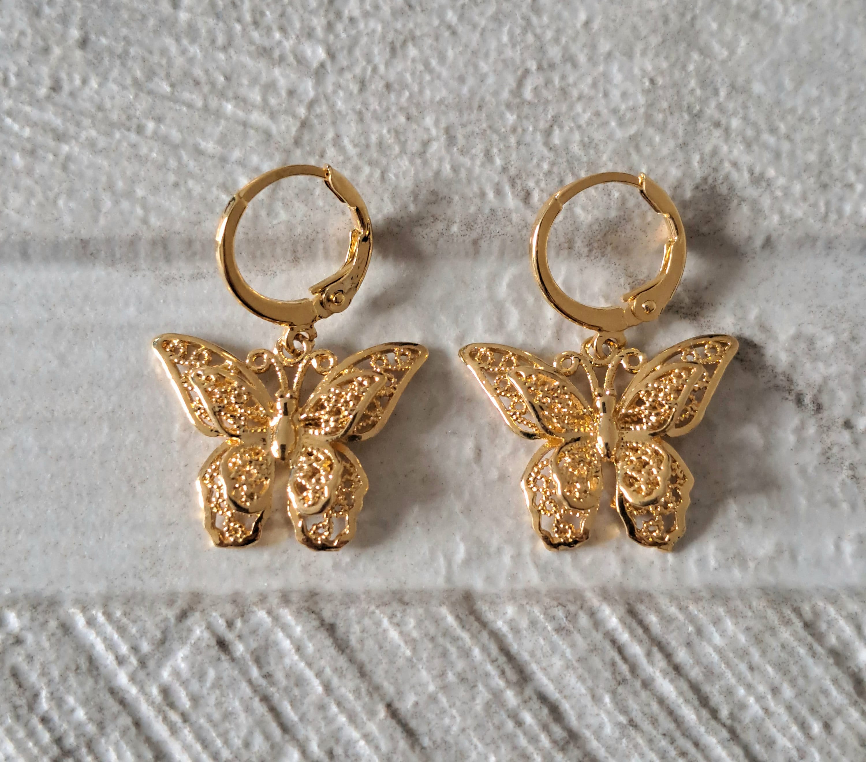 Gold Plated Double Layered Butterfly Hoop Earrings