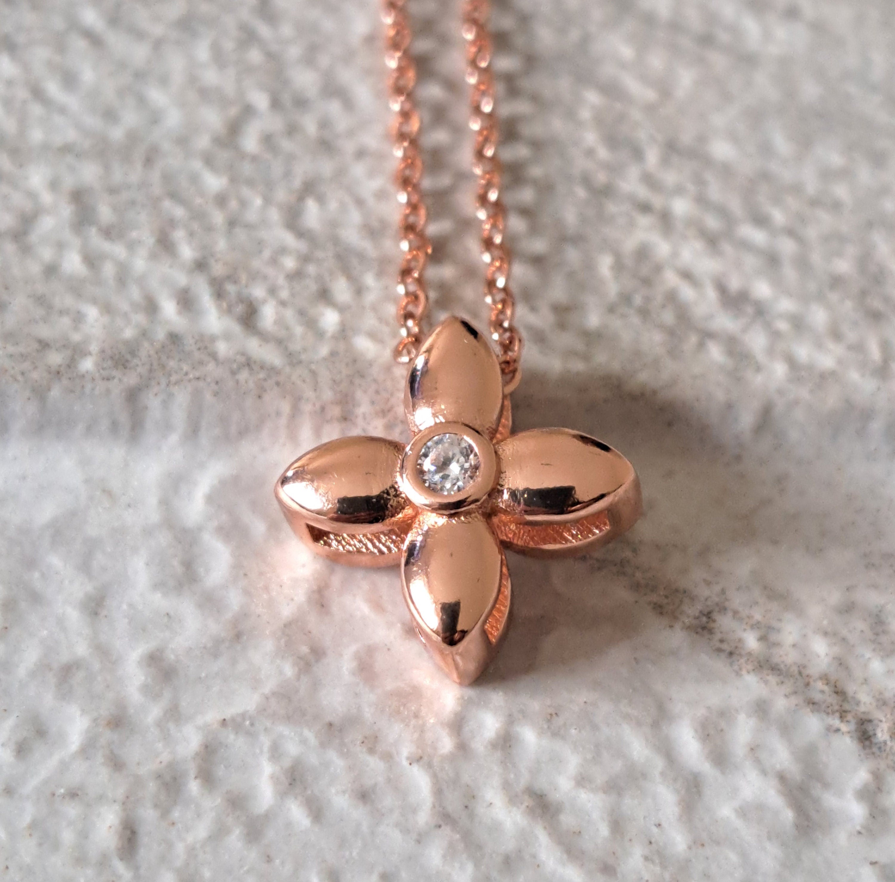 Rose Gold Swarovski Crystal Blossom Star Clover Pendant and Necklace