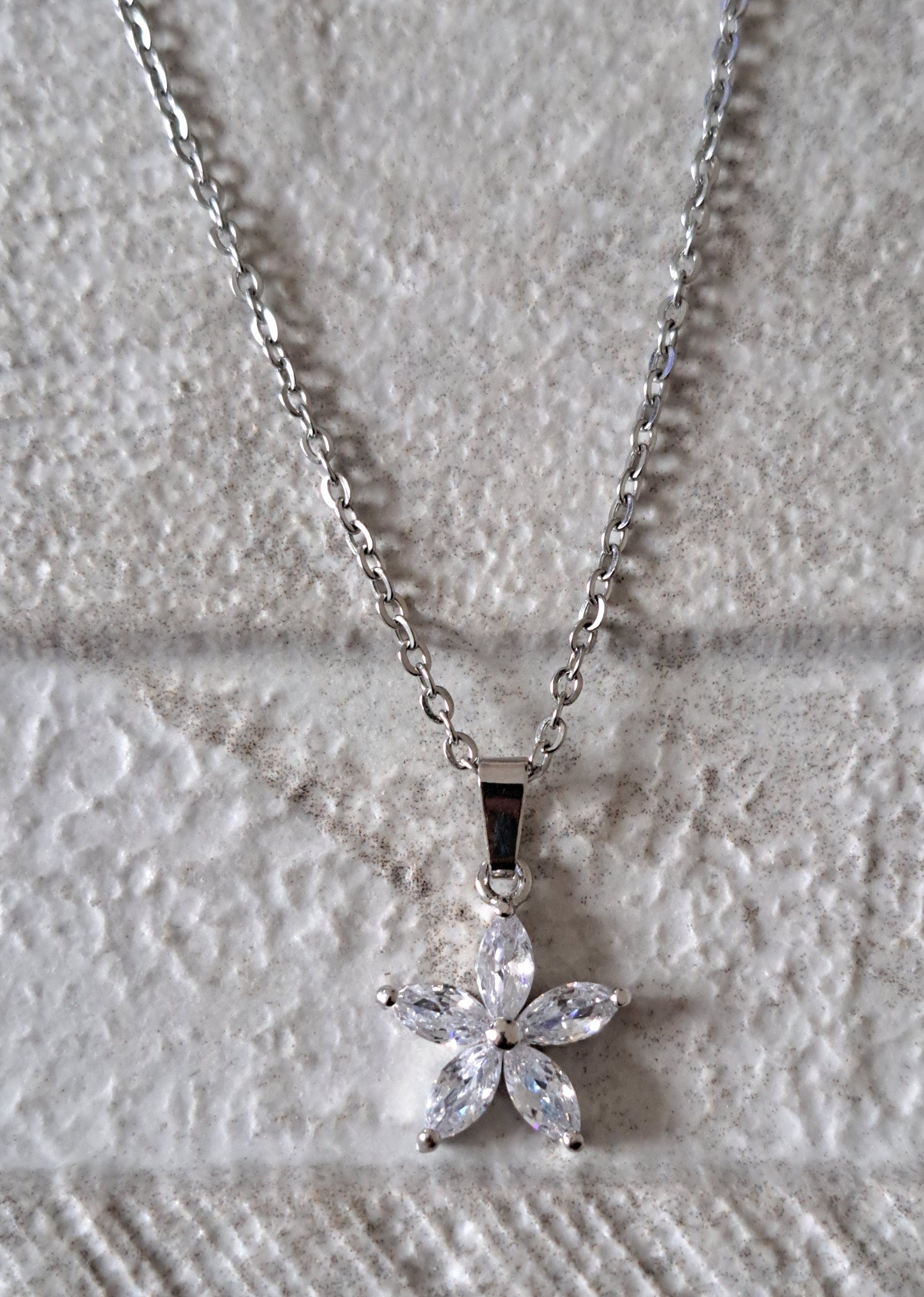 Silver Flower Swarovski Crystal Star Necklace And Pendant