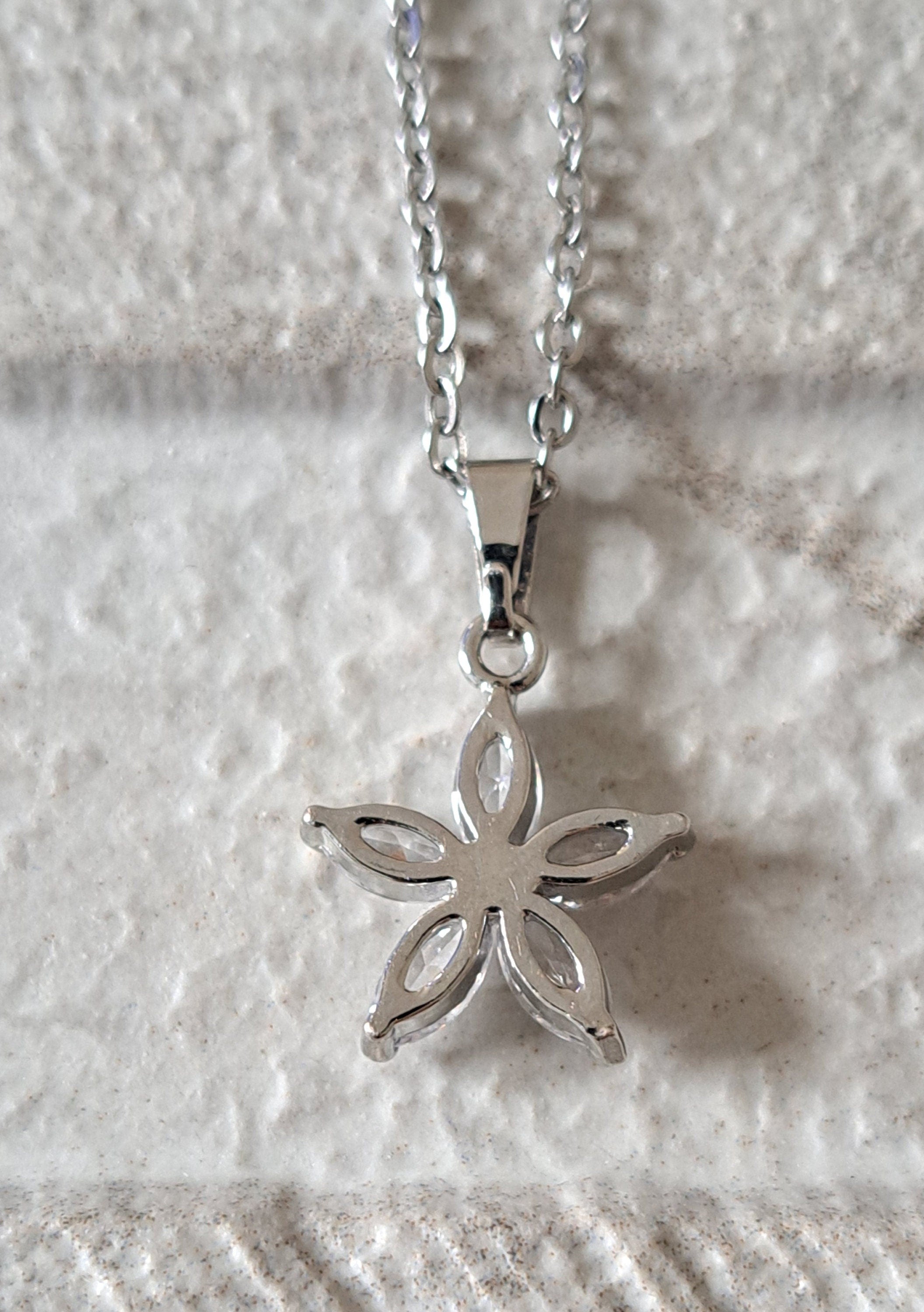 Silver Flower Swarovski Crystal Star Necklace And Pendant
