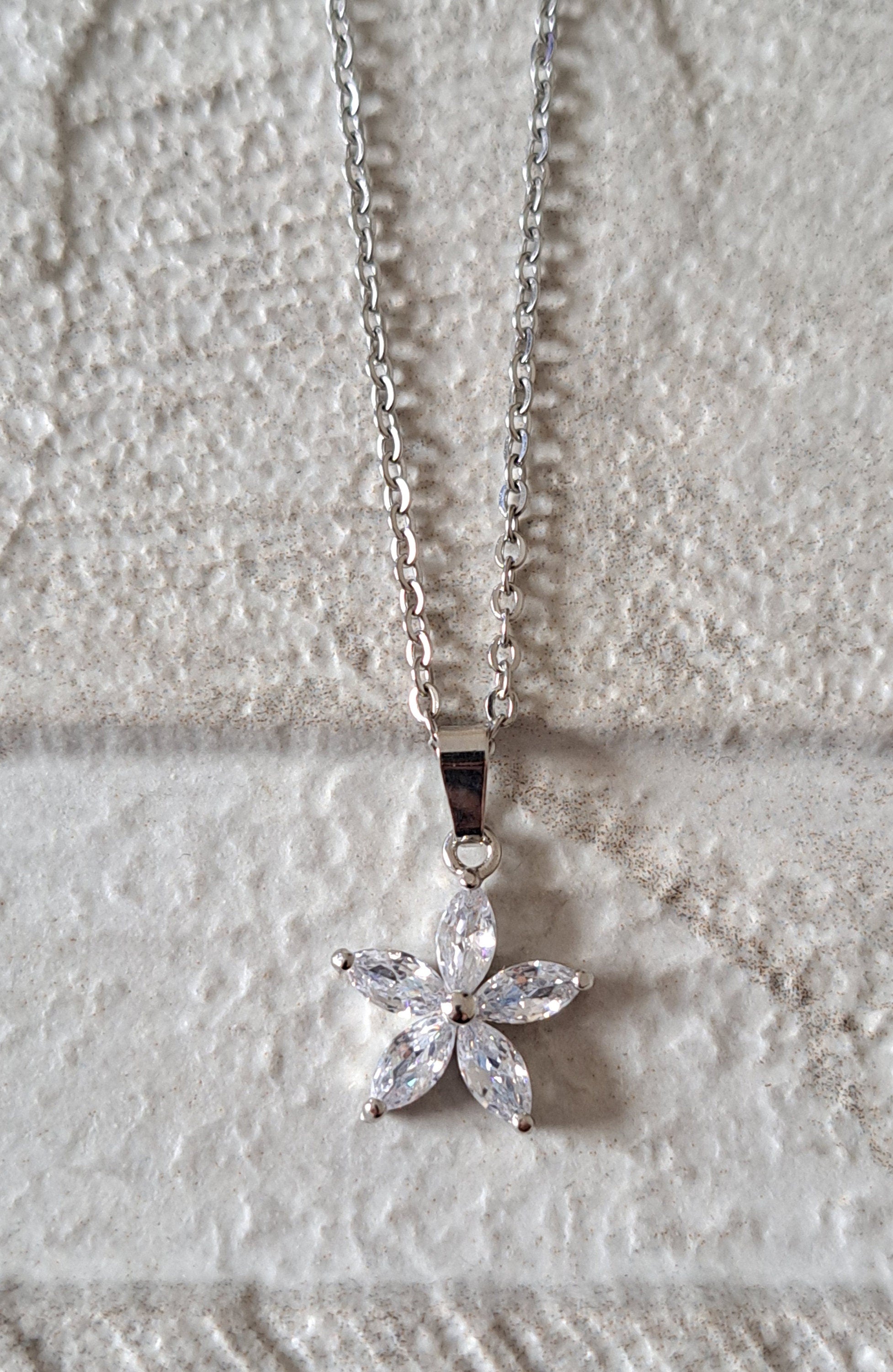 Silver Flower Swarovski Crystal Star Necklace And Pendant