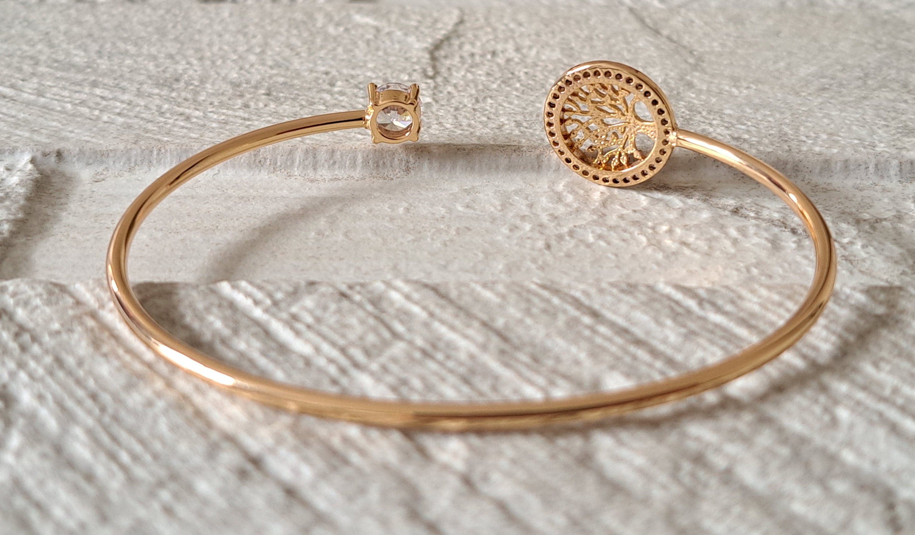 Gold Tree of Life Open Adjustable Cuff Bangle