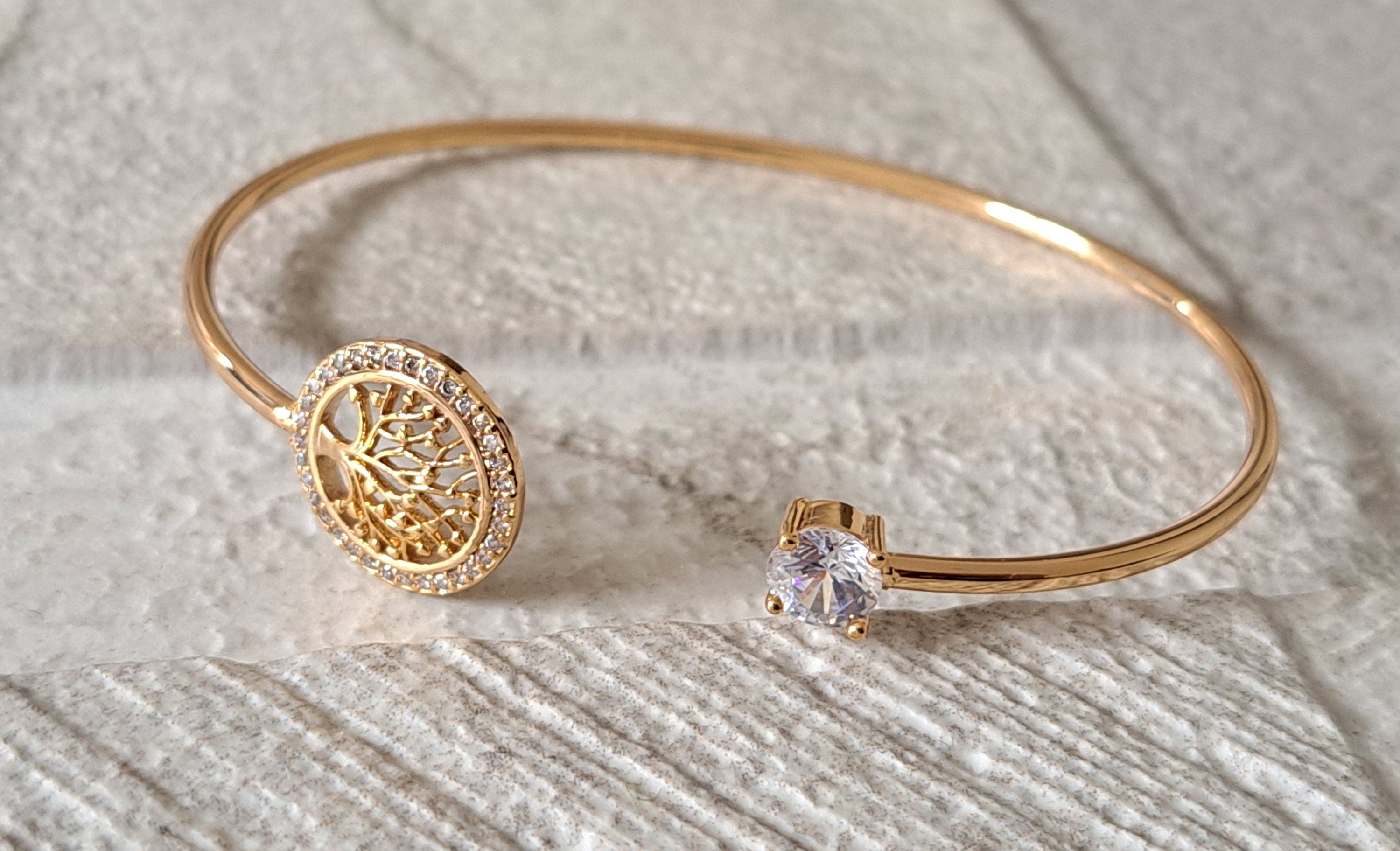 Gold Tree of Life Open Adjustable Cuff Bangle