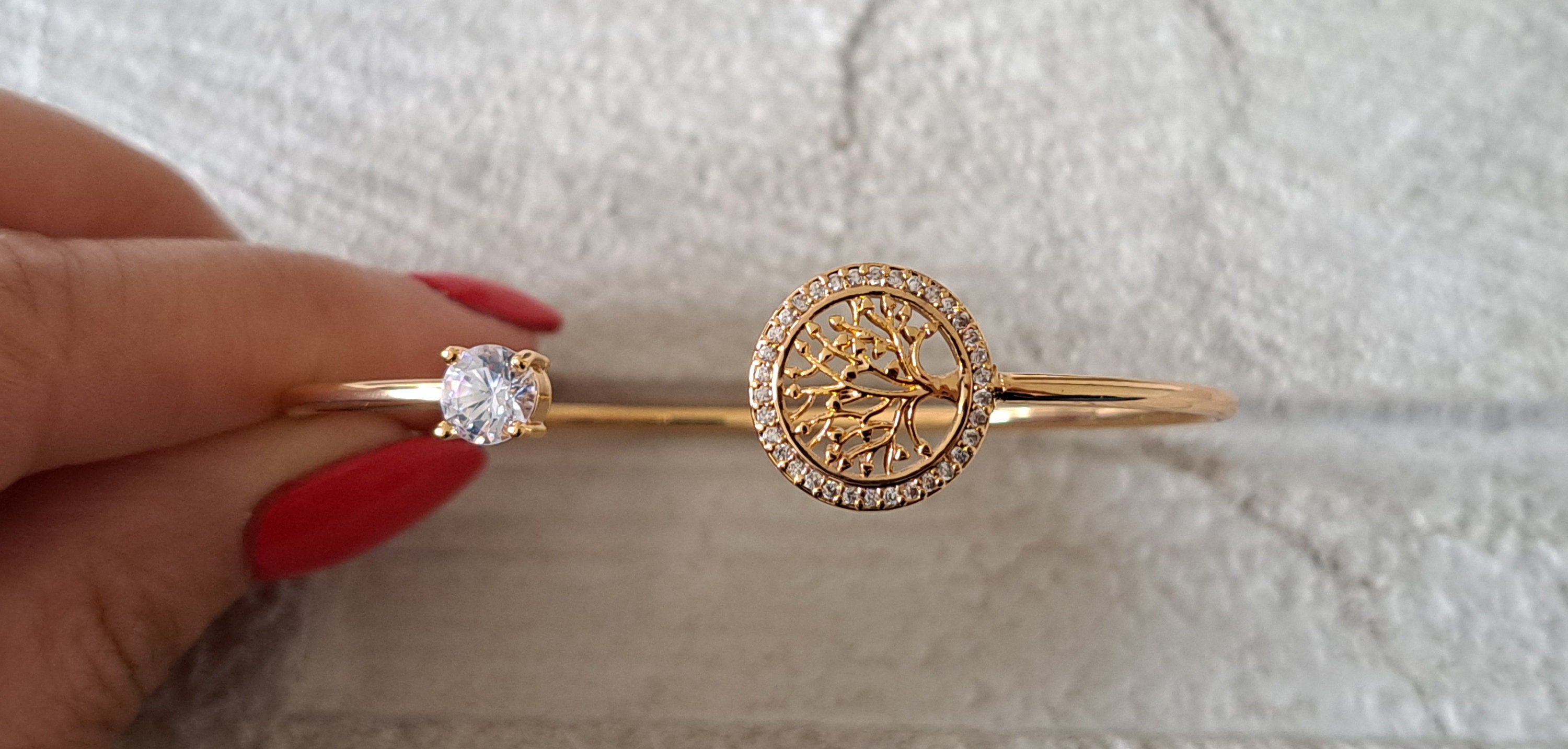 Gold Tree of Life Open Adjustable Cuff Bangle