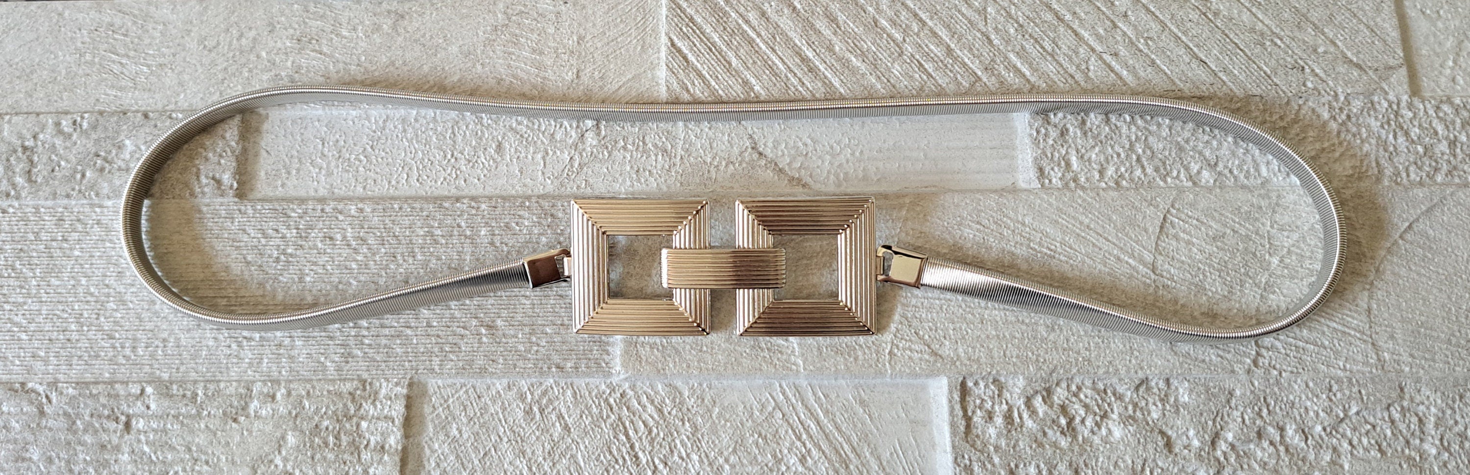 Silver Thin Stretch Dress Belt with Four Knot Buckle