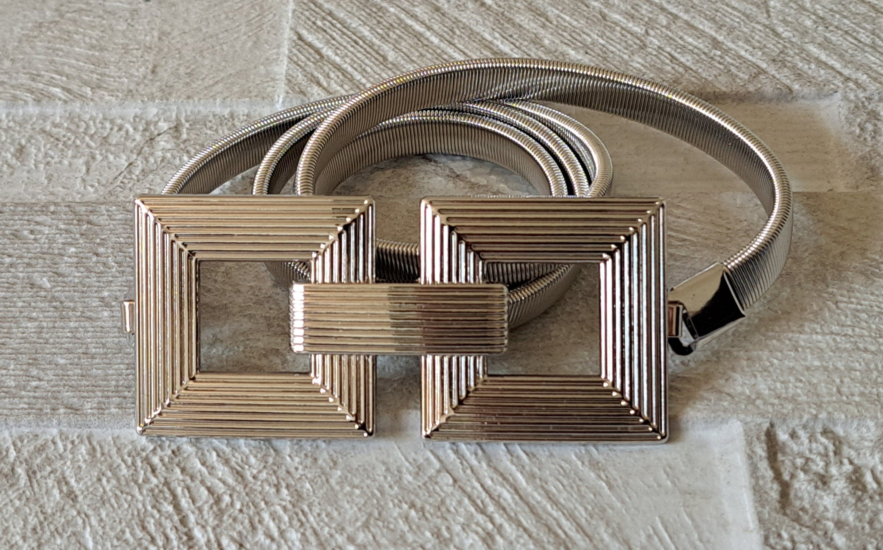 Silver Thin Stretch Dress Belt with Four Knot Buckle