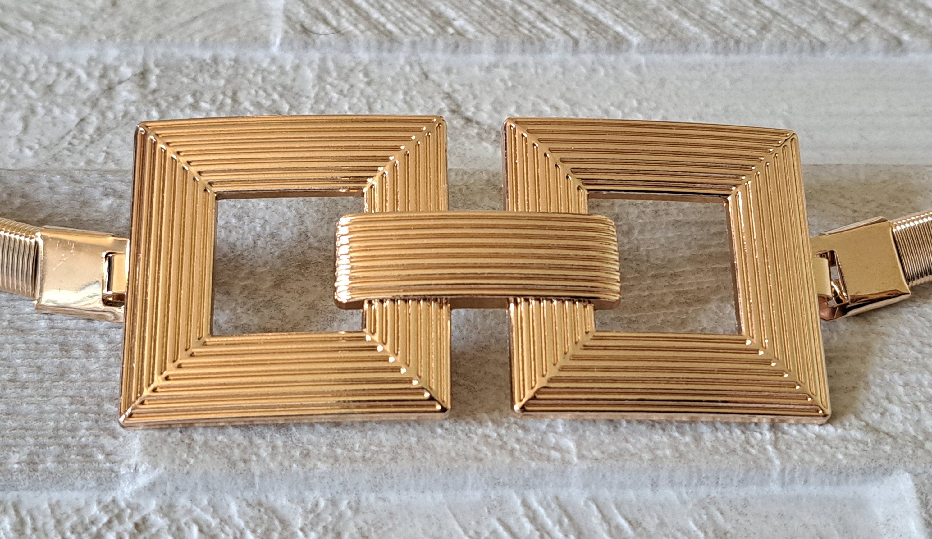 Gold Thin Stretch Dress Belt with Four Knot Buckle