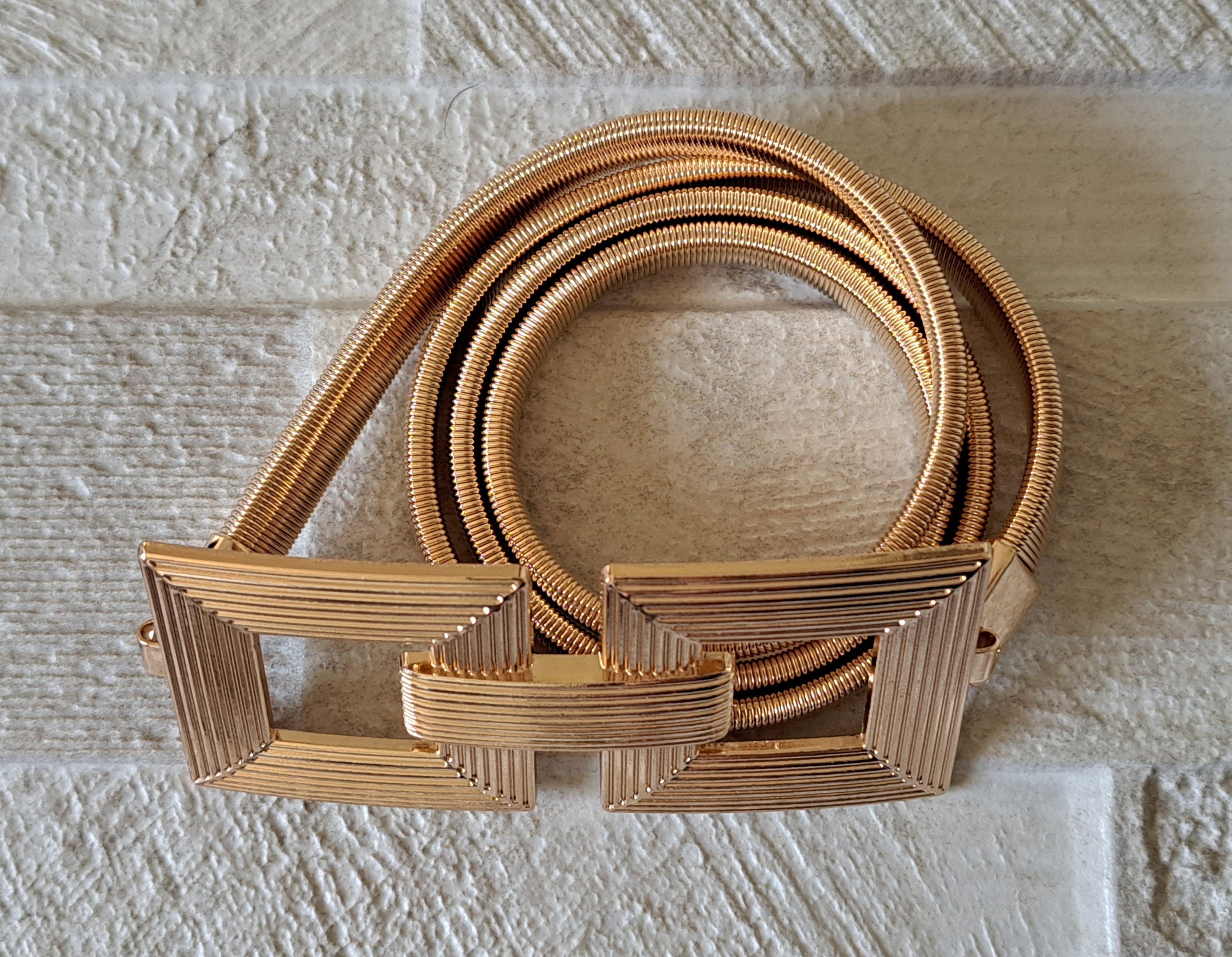 Gold Thin Stretch Dress Belt with Four Knot Buckle