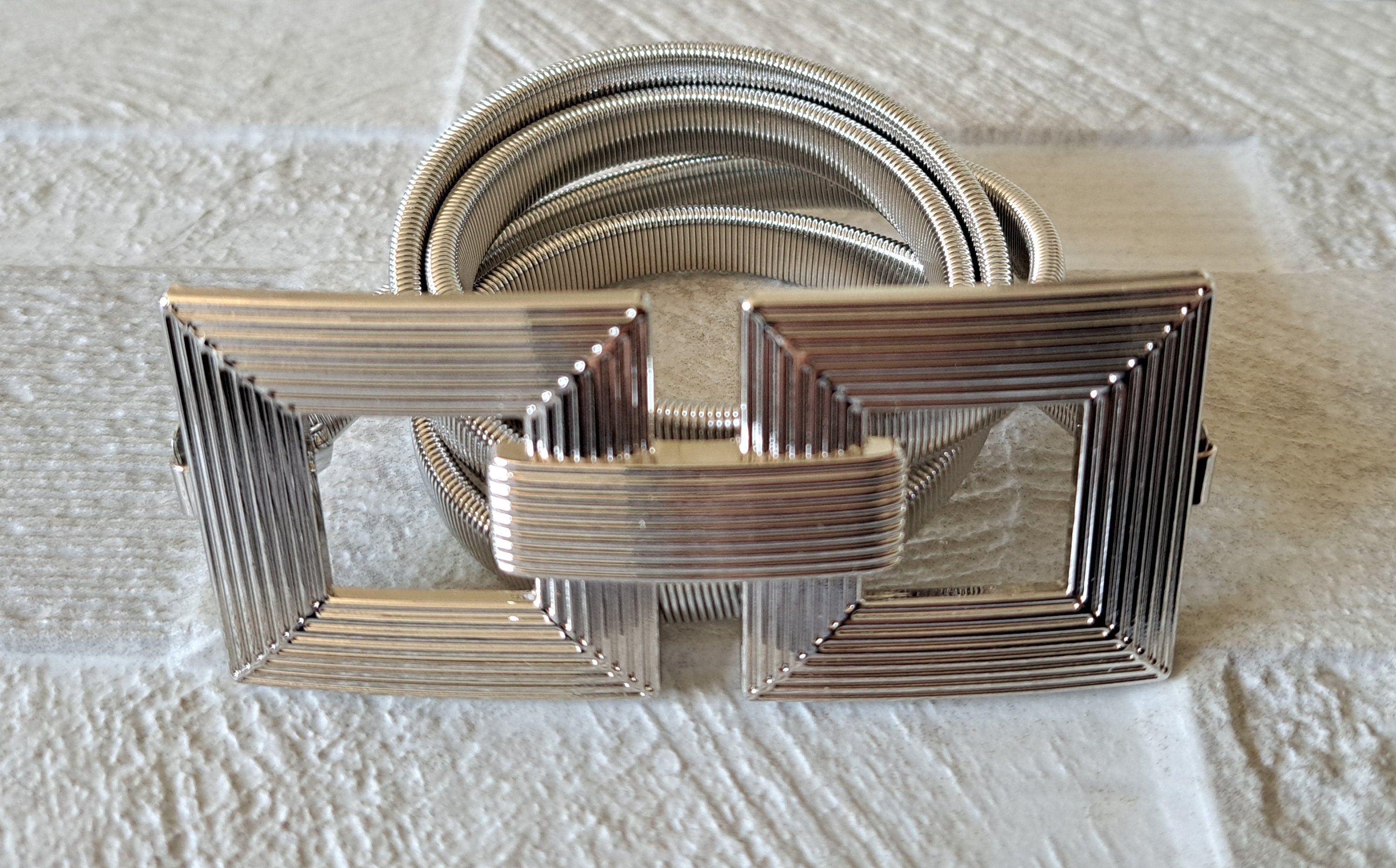 Silver Thin Stretch Dress Belt with Four Knot Buckle