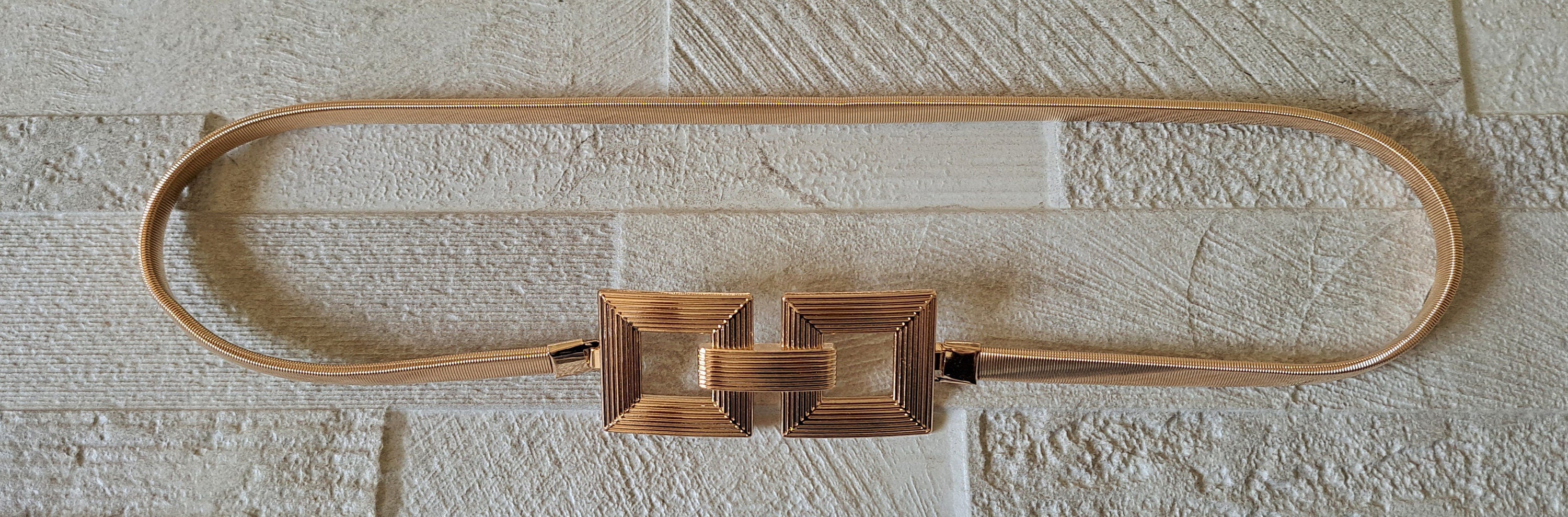 Gold Thin Stretch Dress Belt with Four Knot Buckle