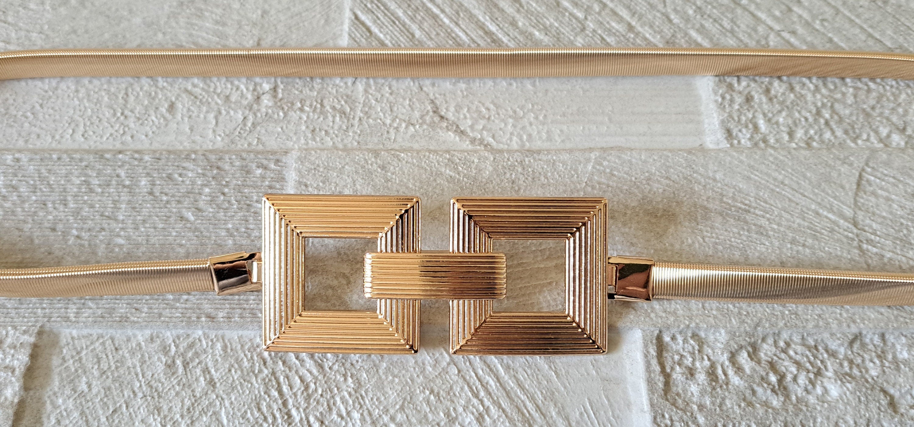 Gold Thin Stretch Dress Belt with Four Knot Buckle