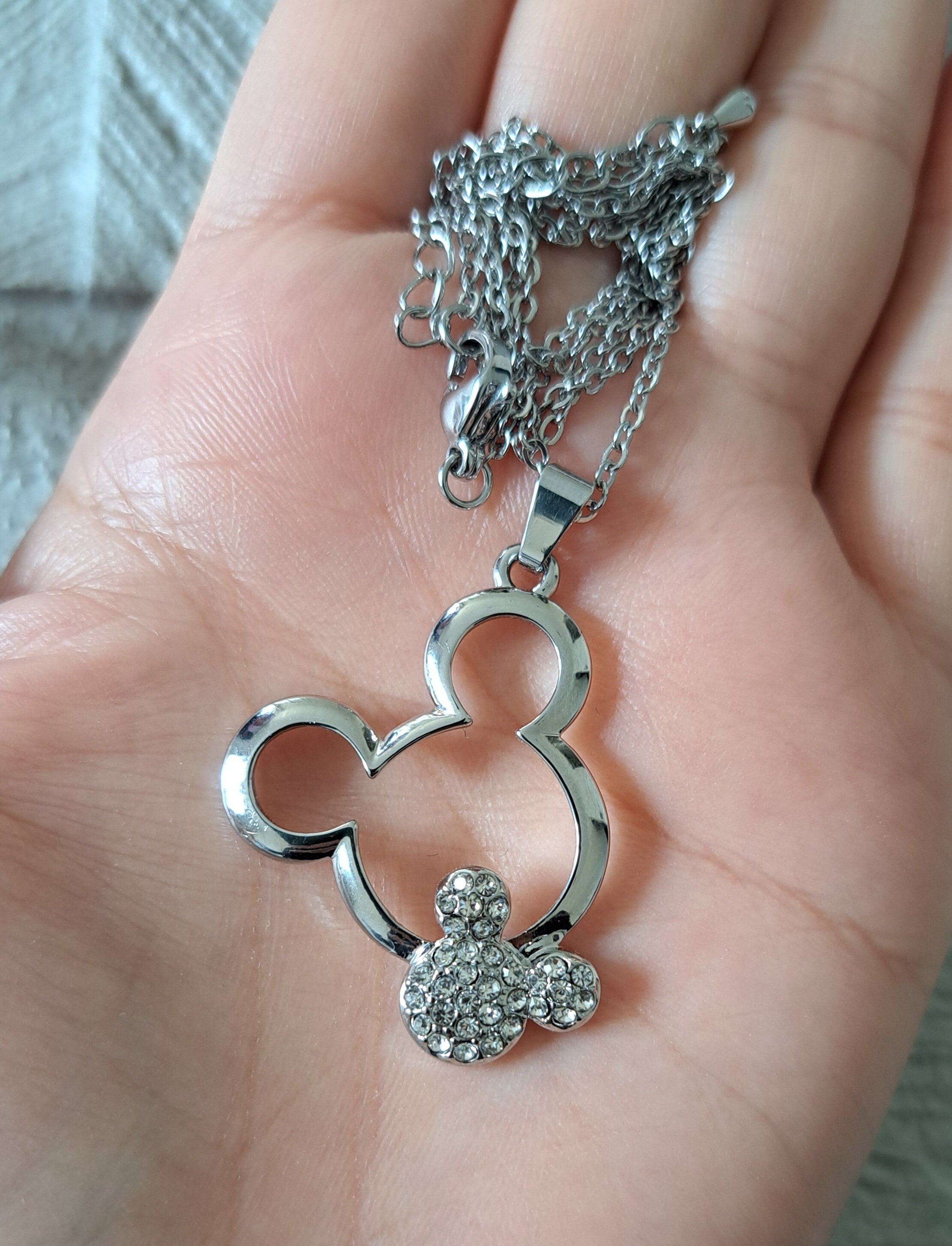 Mickey Mouse Disney Silver Hollow Cut-Out Pendant and Necklace
