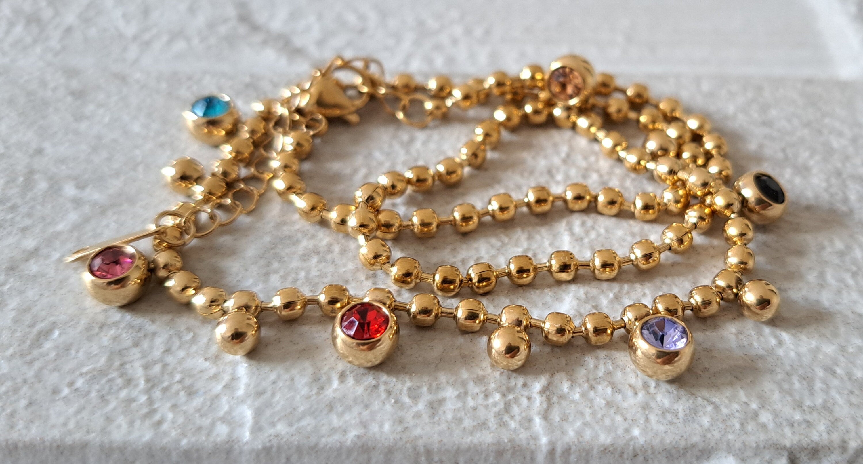 Gold Multi Colour Swarovski Crystal Stainless Steel Choker