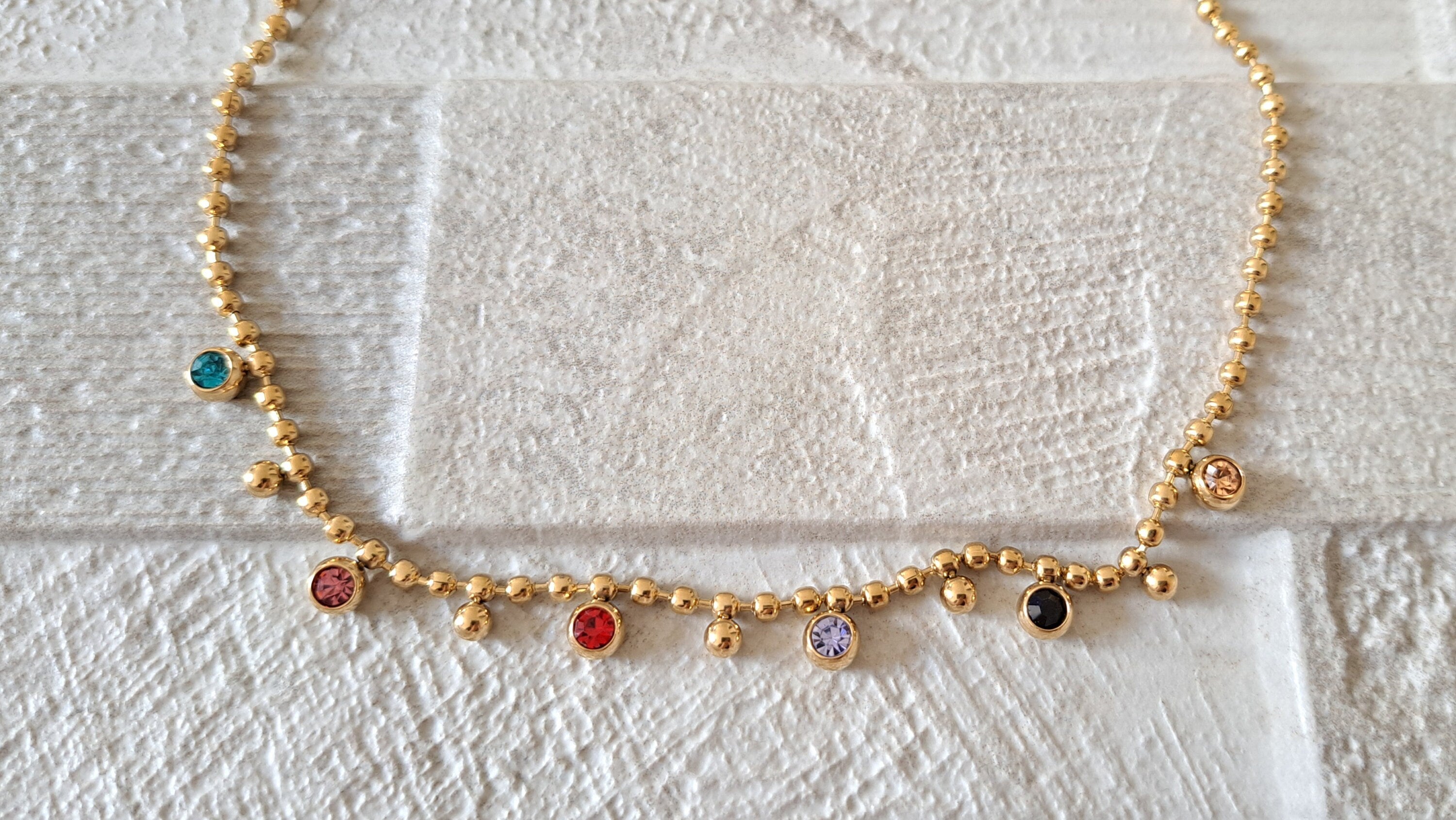 Gold Multi Colour Swarovski Crystal Stainless Steel Choker