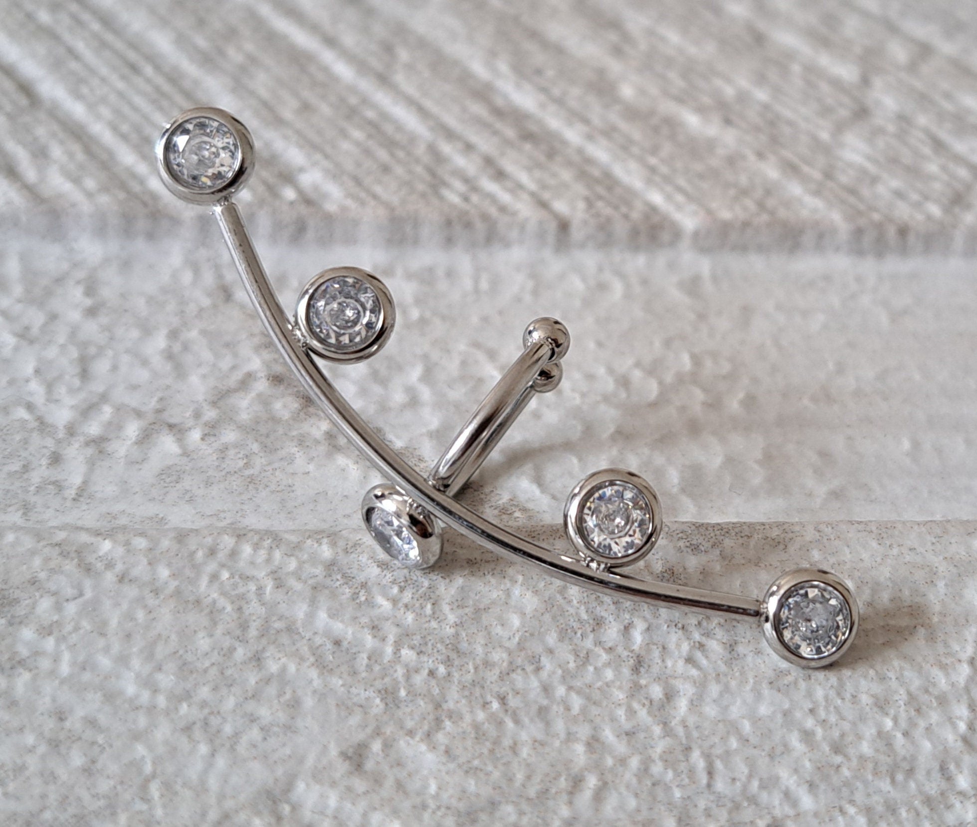 Silver Long Crystal Stainless Steel Cuff Earring