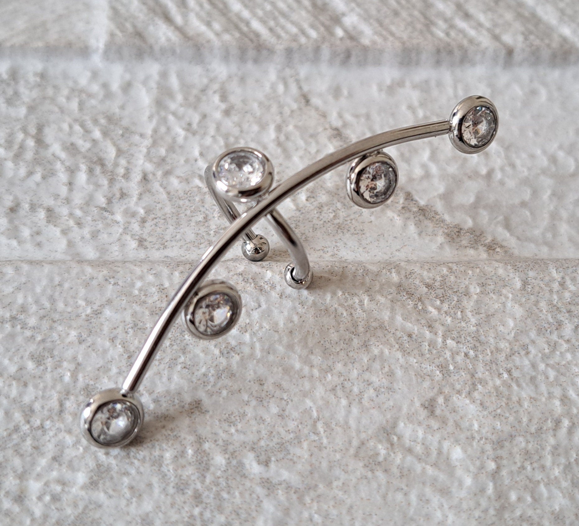 Silver Long Crystal Stainless Steel Cuff Earring