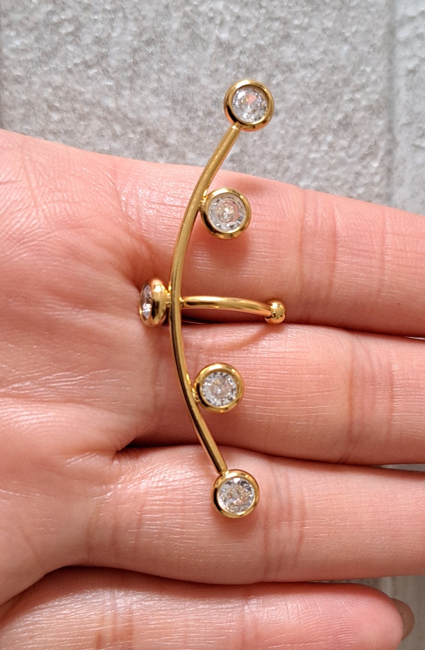 Gold Long Crystal Stainless Steel Cuff Earring